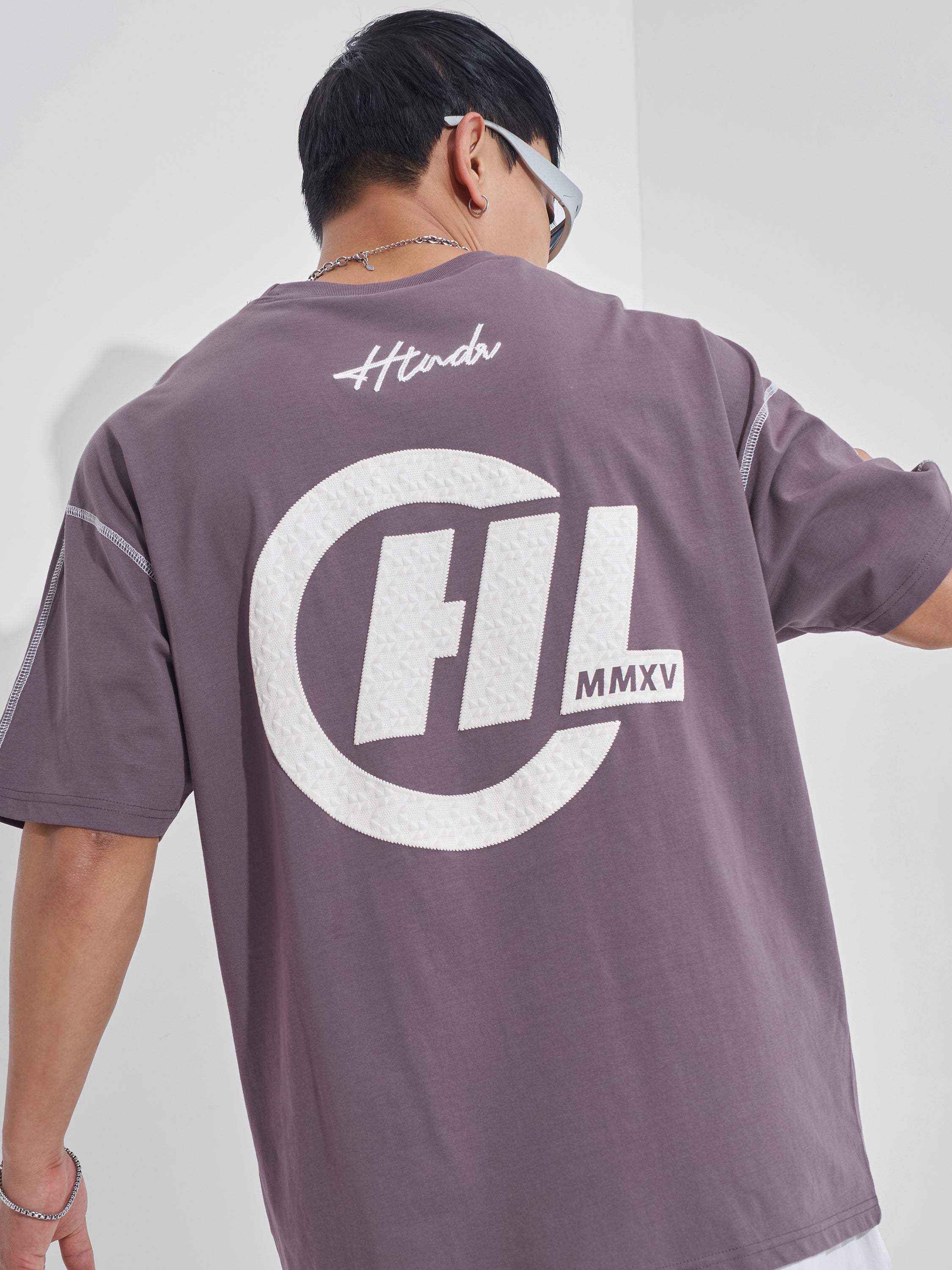 Highlander Men Lavender Printed Round Neck Oversized Fit T-Shirt - Lavender - Image 1