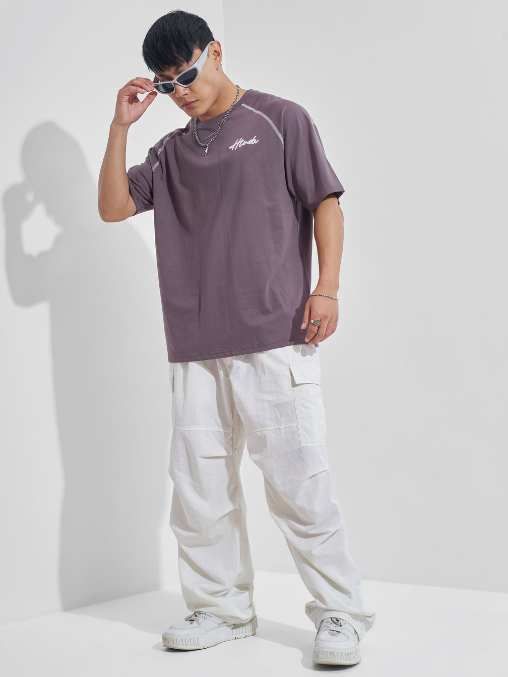 Highlander Men Lavender Printed Round Neck Oversized Fit T-Shirt - Lavender - Image 2