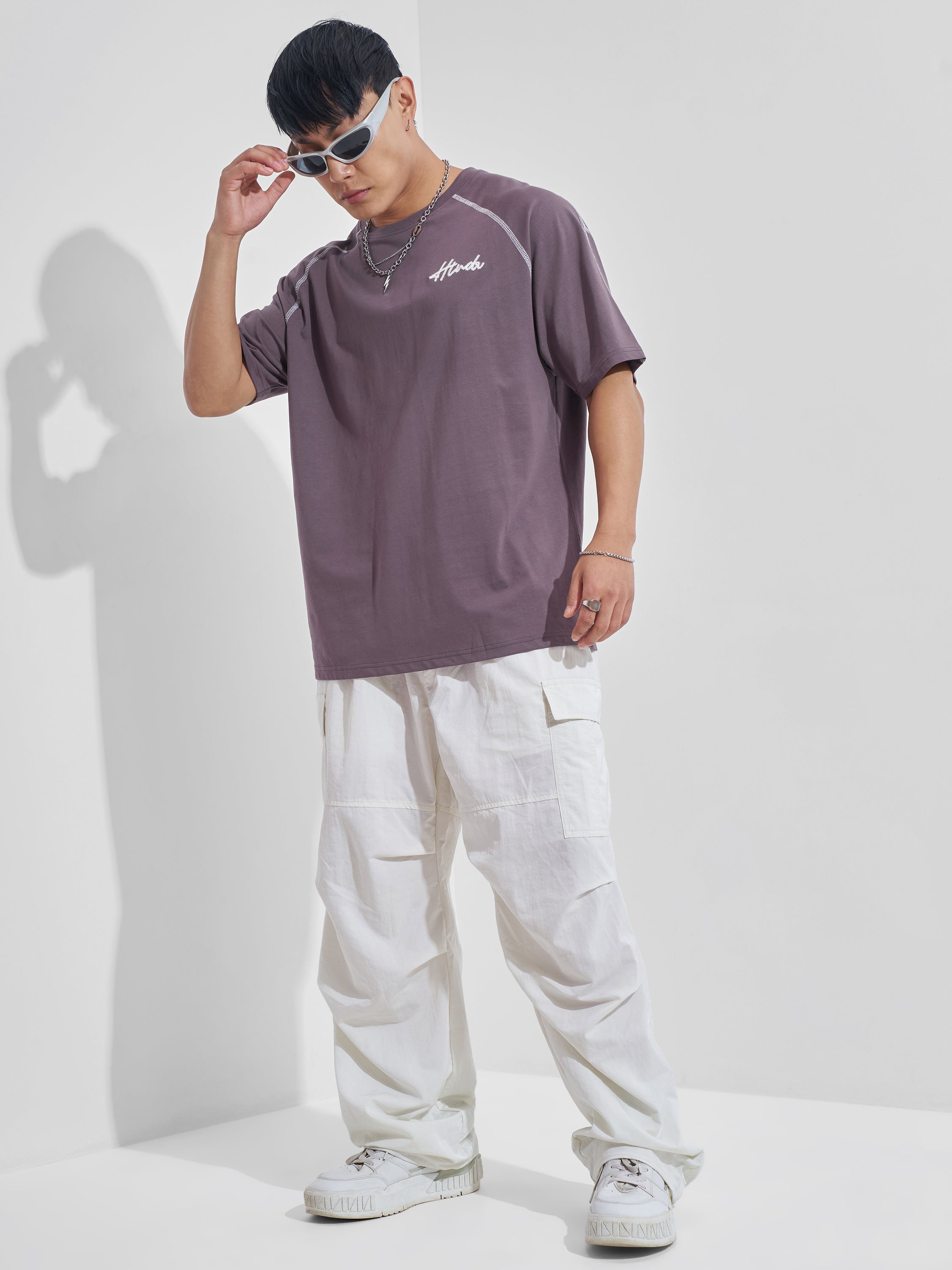 Highlander Men Lavender Printed Round Neck Oversized Fit T-Shirt - Lavender - Image 2