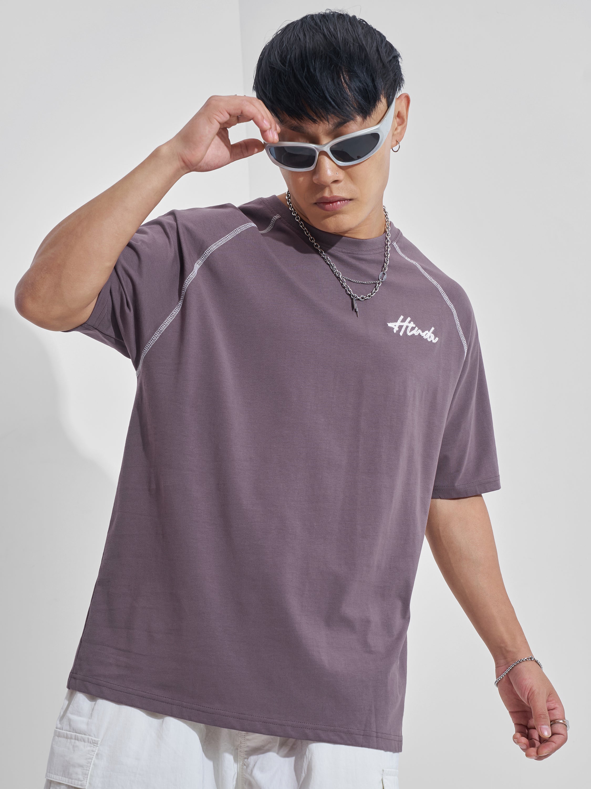 Highlander Men Lavender Printed Round Neck Oversized Fit T-Shirt - Lavender - Image 3