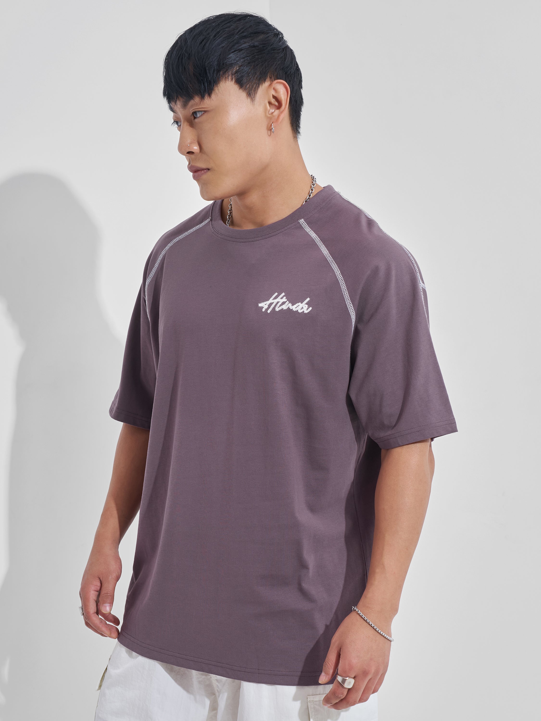 Highlander Men Lavender Printed Round Neck Oversized Fit T-Shirt - Lavender - Image 4