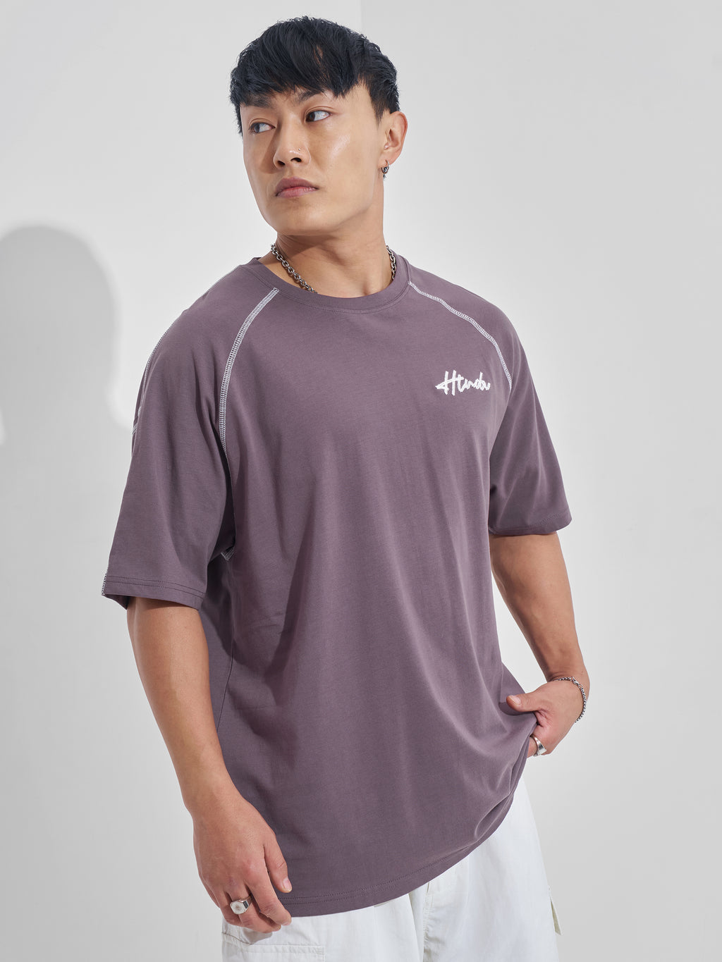 Highlander Men Lavender Printed Round Neck Oversized Fit T-Shirt - Lavender - Image 6