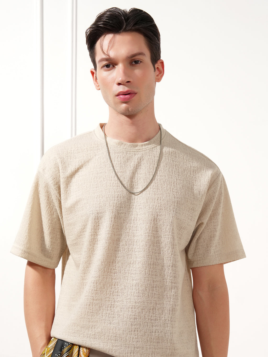 Highlander Men Cream Solid Round Neck T-Shirt - Cream - Image 1