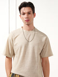 Highlander Men Cream Solid Round Neck T-Shirt - Cream - Image 1