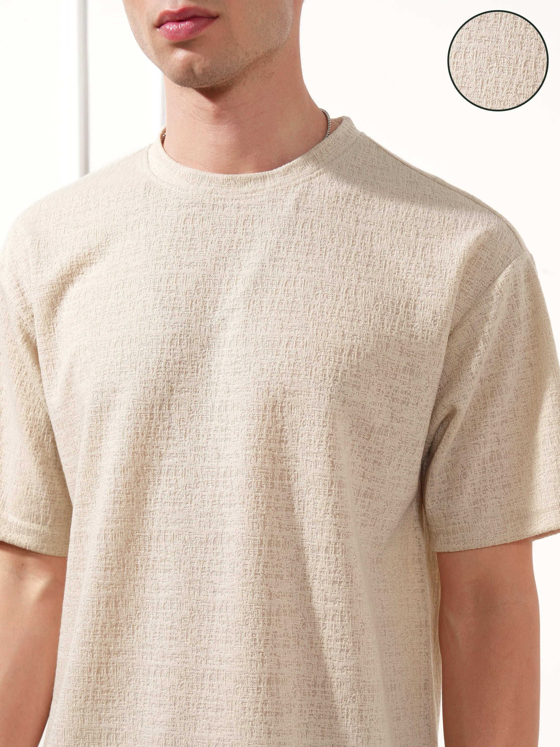 Highlander Men Cream Solid Round Neck T-Shirt - Cream - Image 5