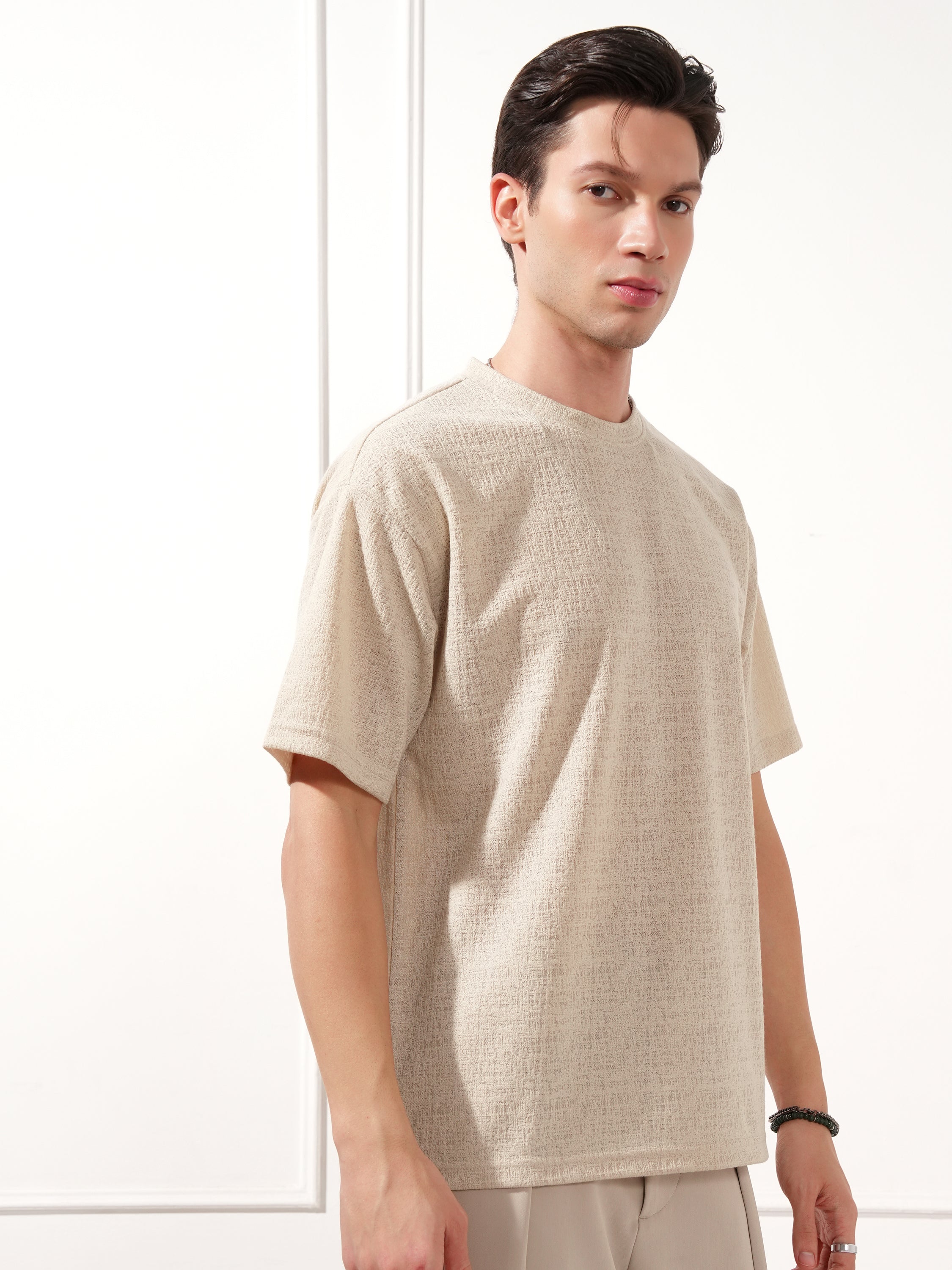 Highlander Men Cream Solid Round Neck T-Shirt - Cream - Image 6