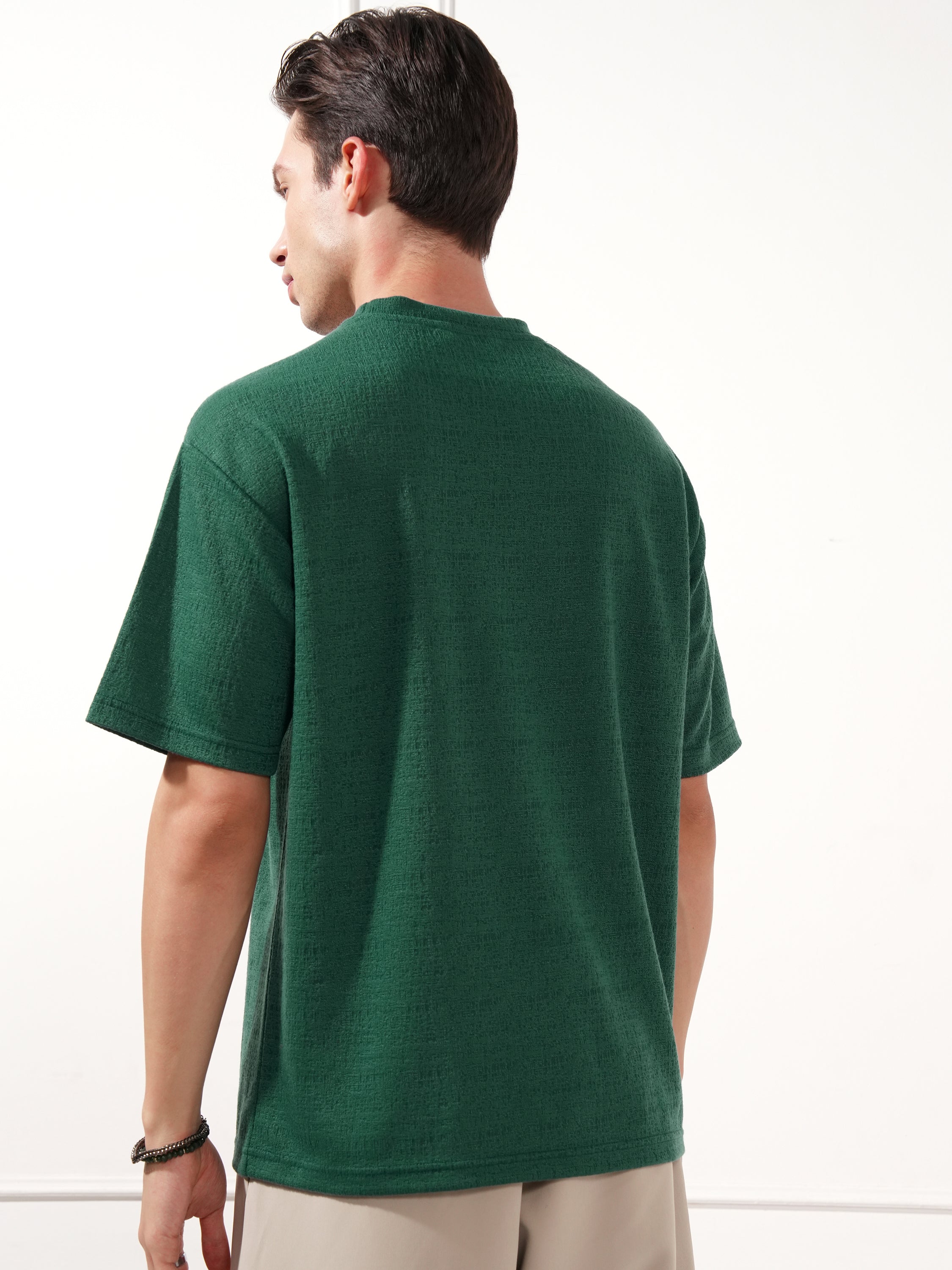 Highlander Men Teal Solid Round Neck T-Shirt - Teal - Image 3