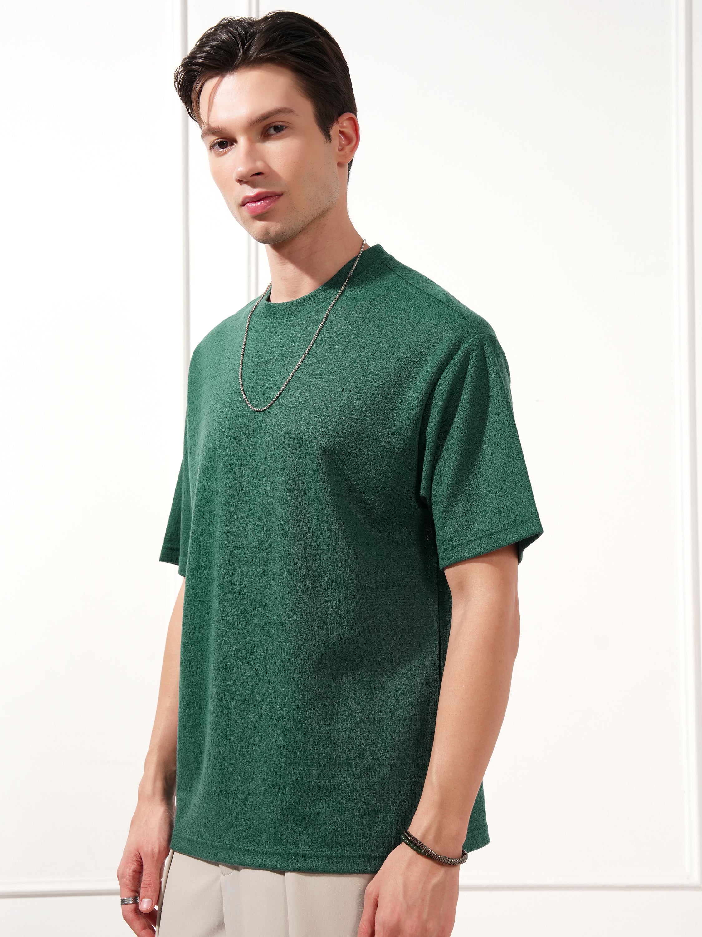 Highlander Men Teal Solid Round Neck T-Shirt - Teal - Image 4