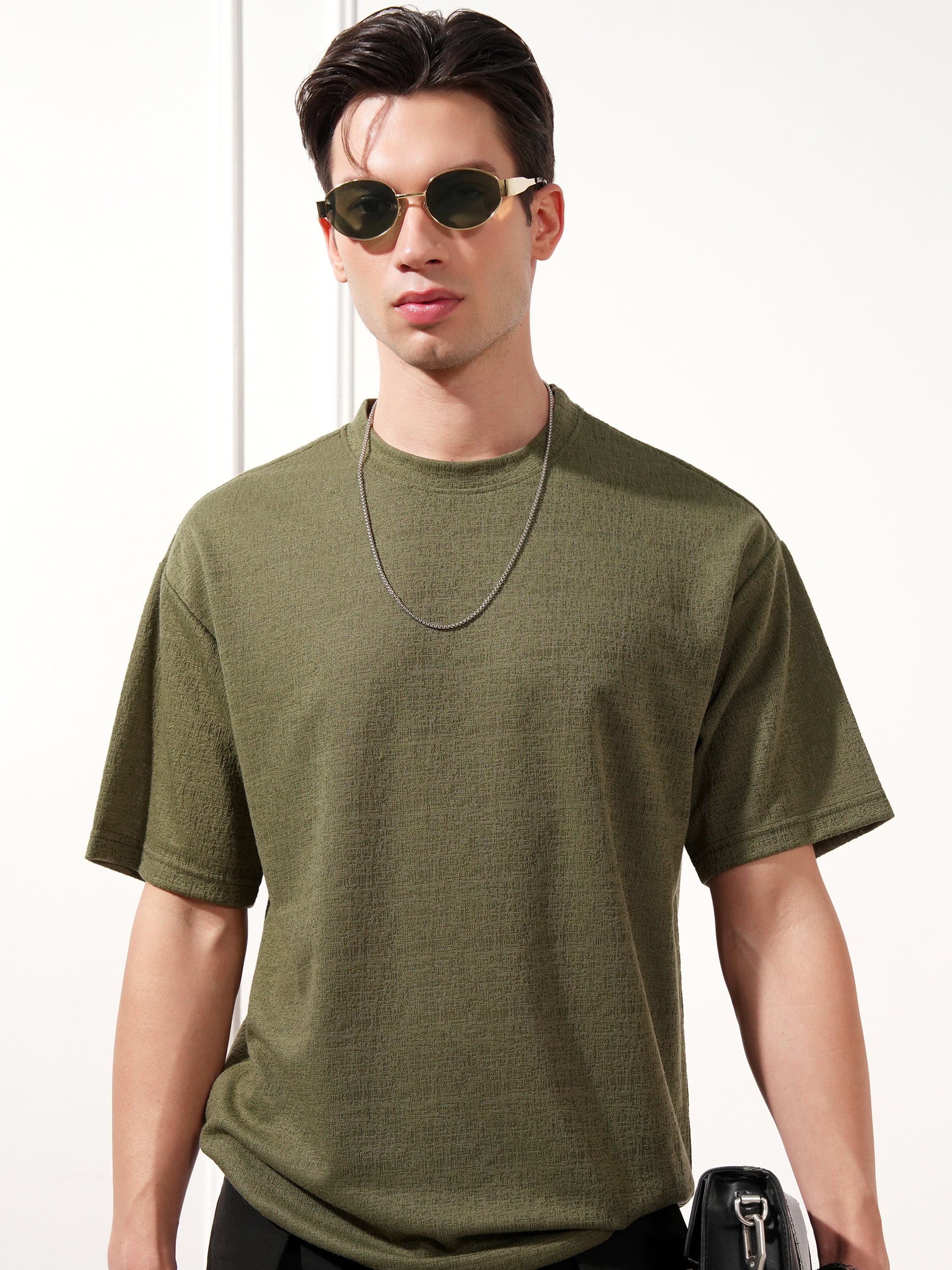 Highlander Men Olive Solid Round Neck T-Shirt - Olive - Image 1