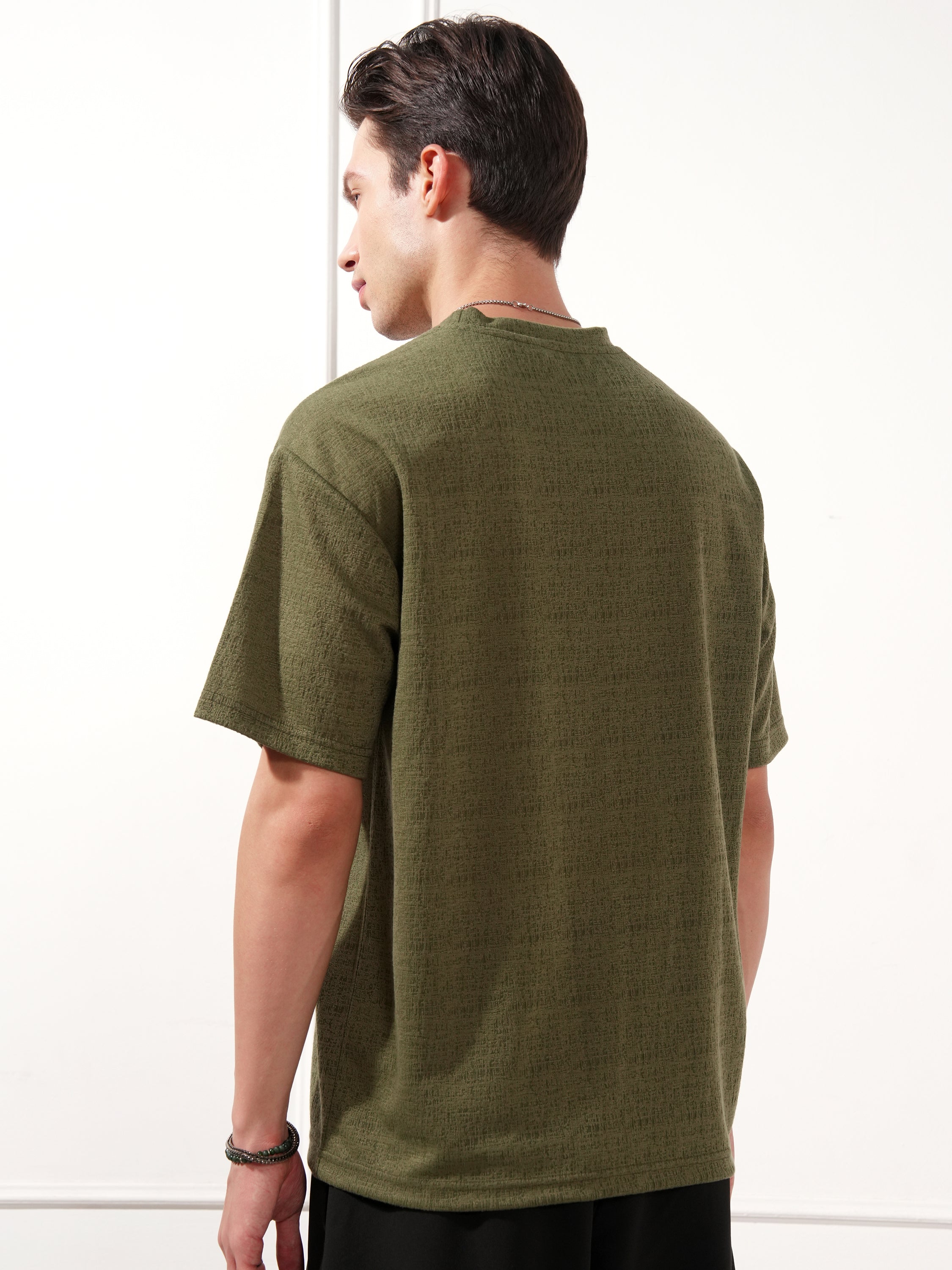 Highlander Men Olive Solid Round Neck T-Shirt - Olive - Image 3