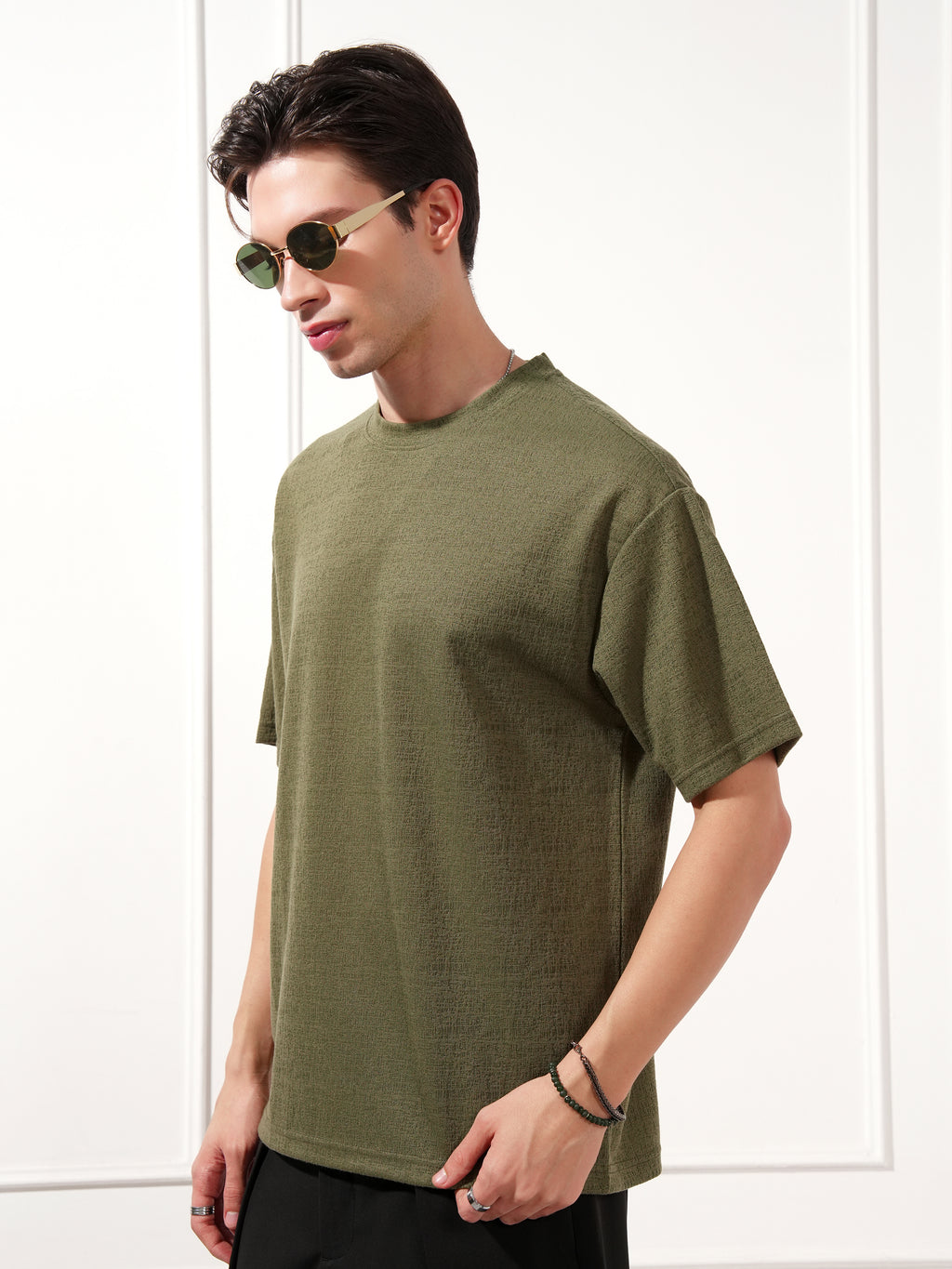 Highlander Men Olive Solid Round Neck T-Shirt - Olive - Image 4