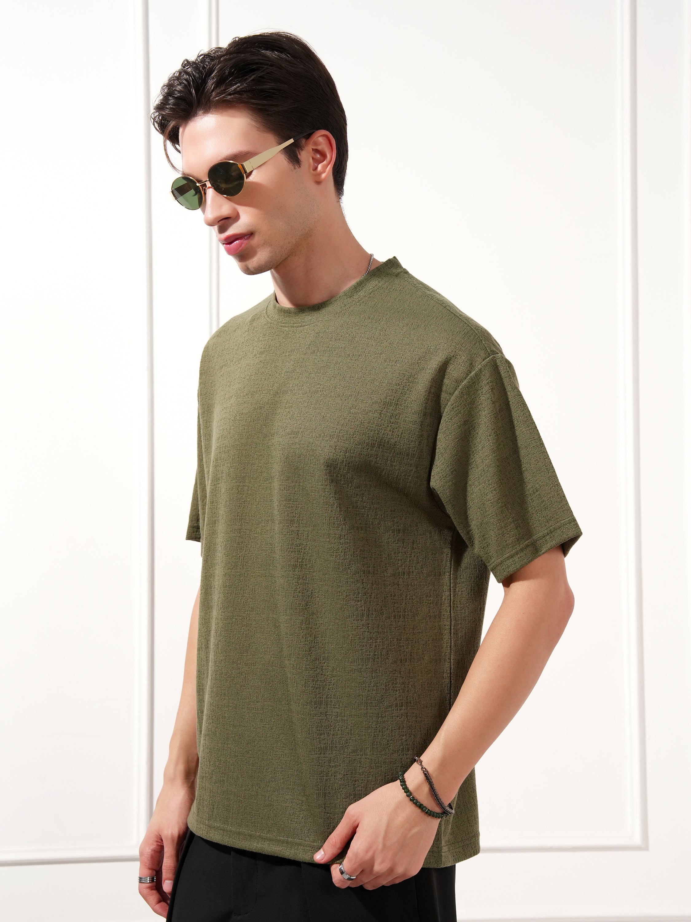 Highlander Men Olive Solid Round Neck T-Shirt - Olive - Image 4