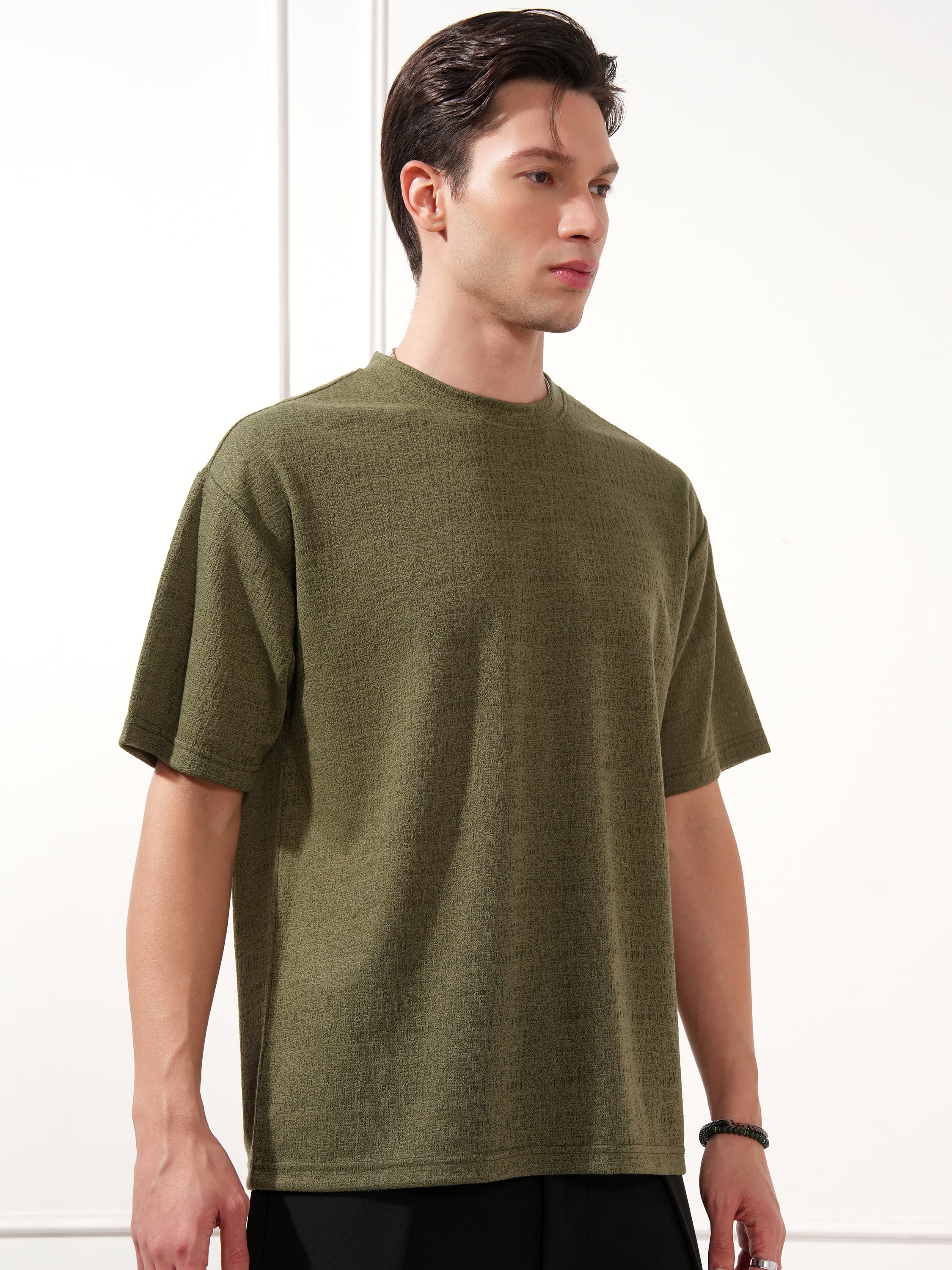 Highlander Men Olive Solid Round Neck T-Shirt - Olive - Image 6