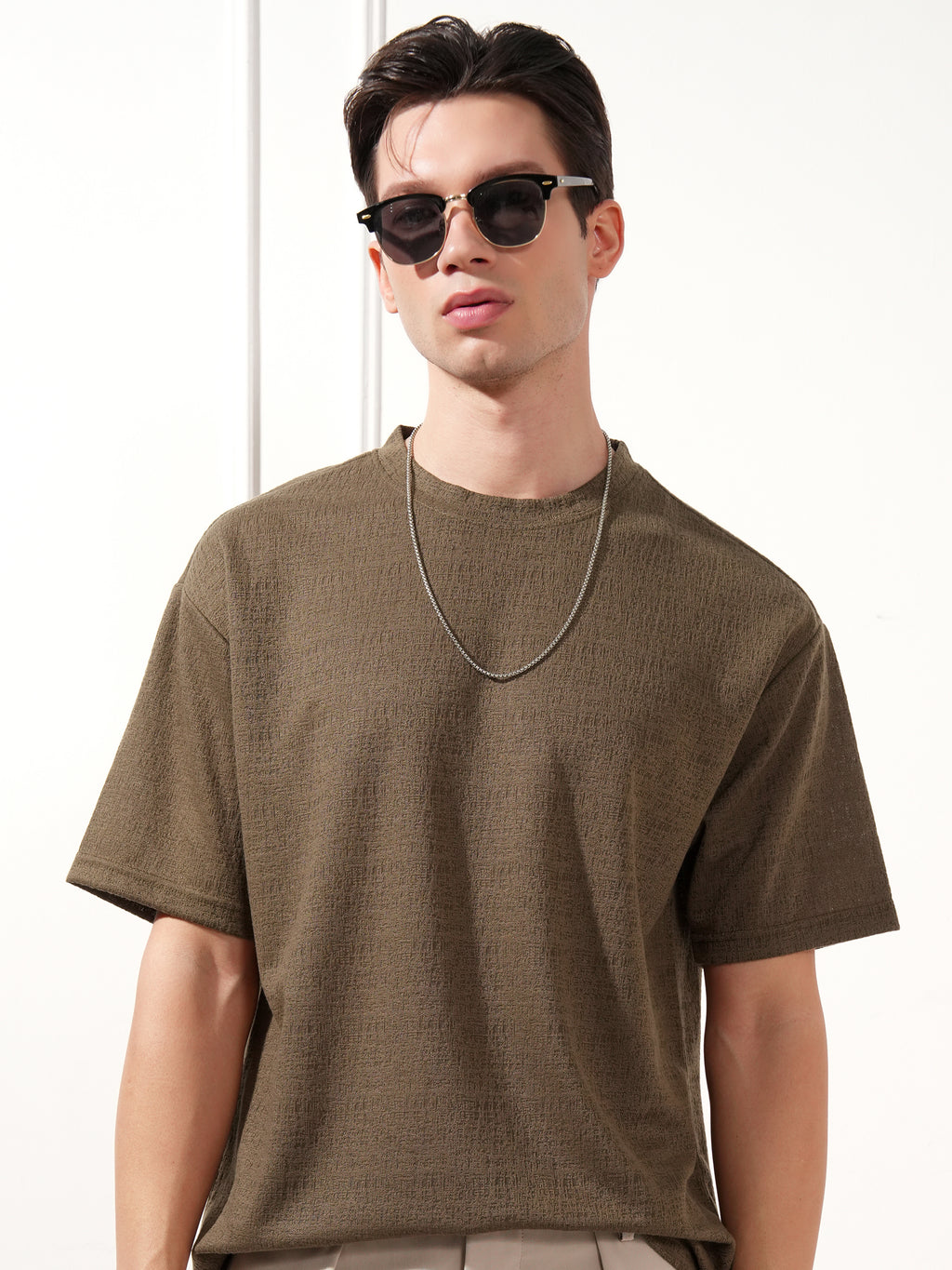 Highlander Men Brown Solid Round Neck T-Shirt - Brown - Image 1