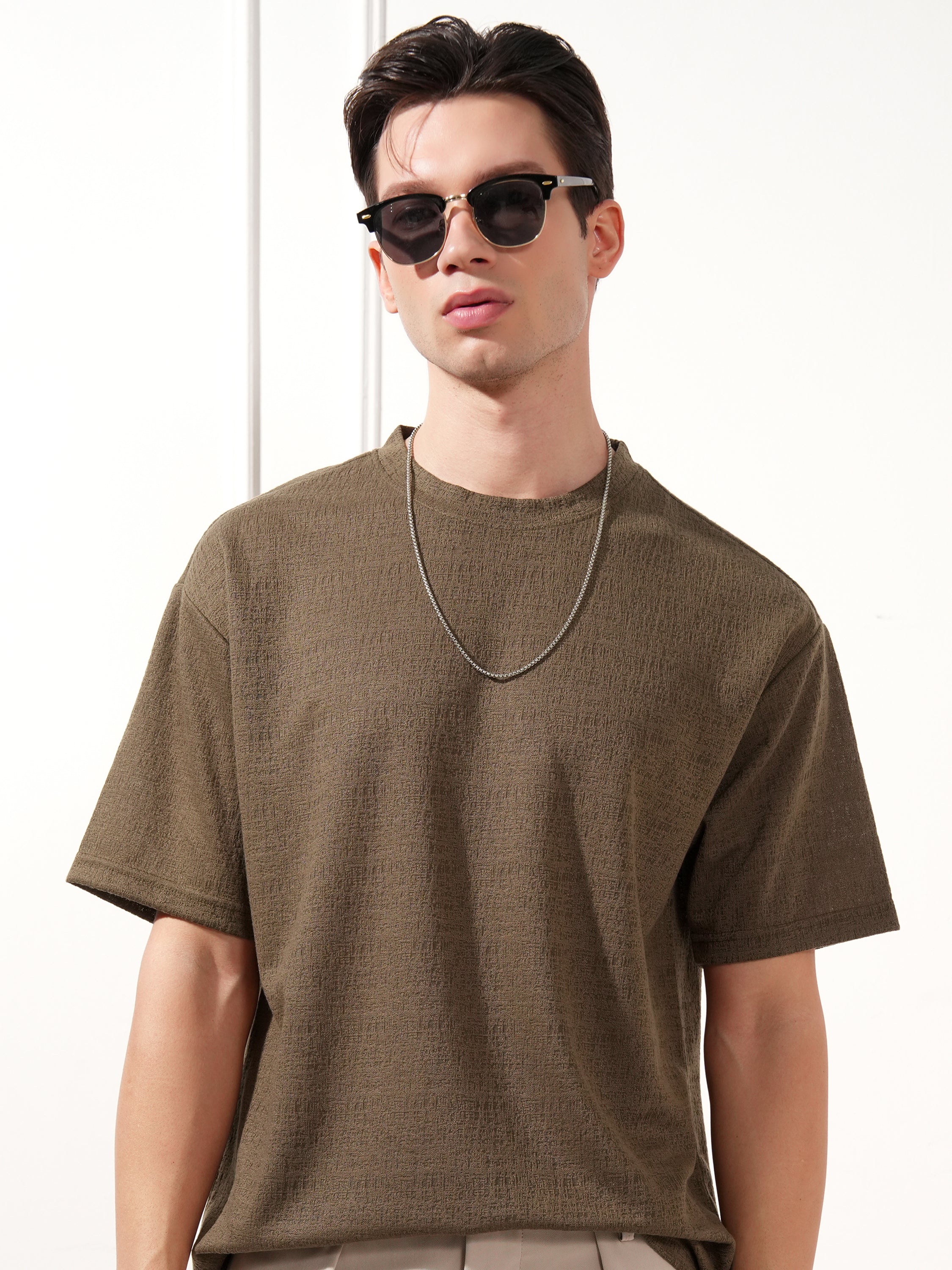 Highlander Men Brown Solid Round Neck T-Shirt - Brown - Image 1