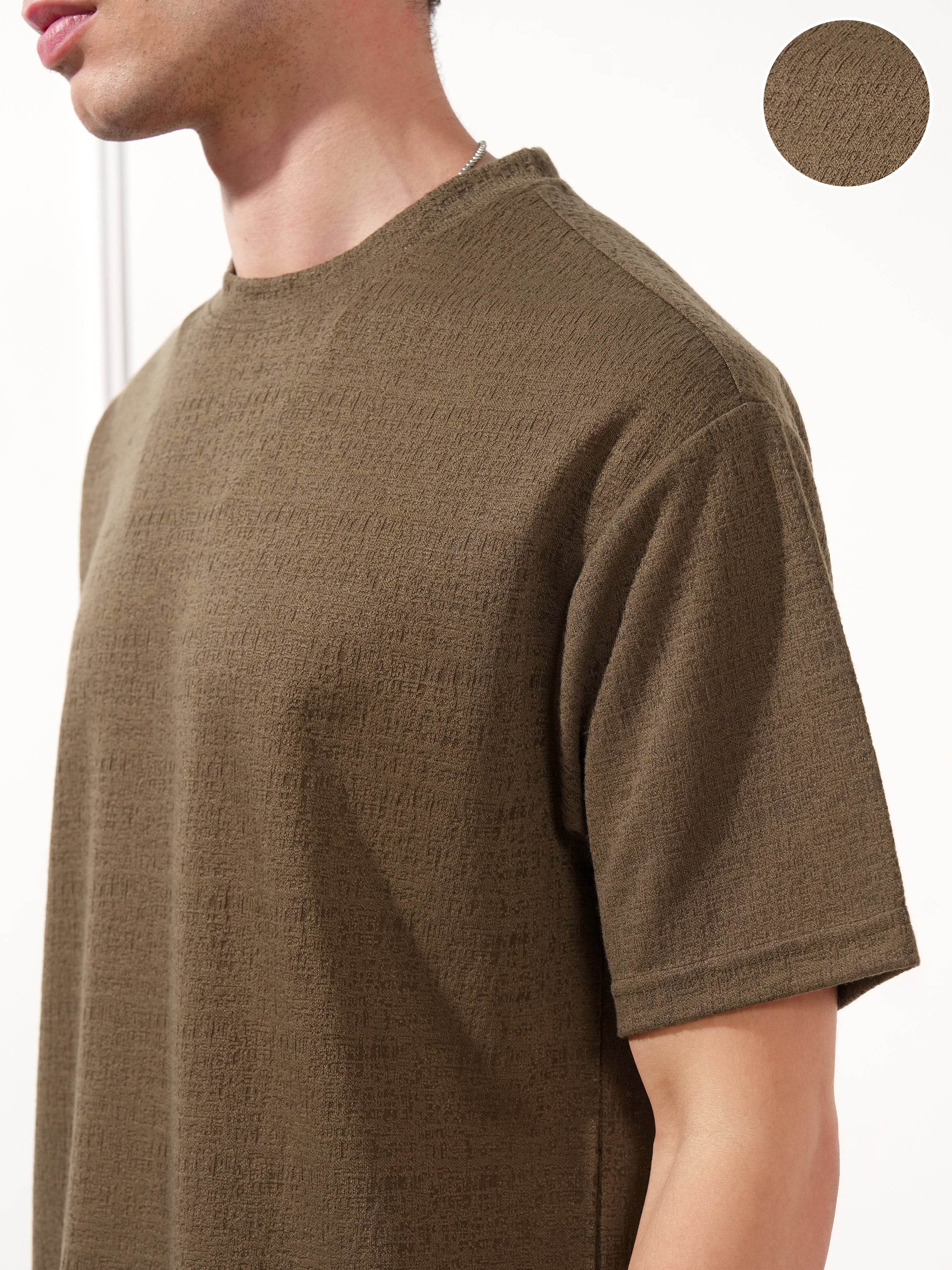 Highlander Men Brown Solid Round Neck T-Shirt - Brown - Image 5