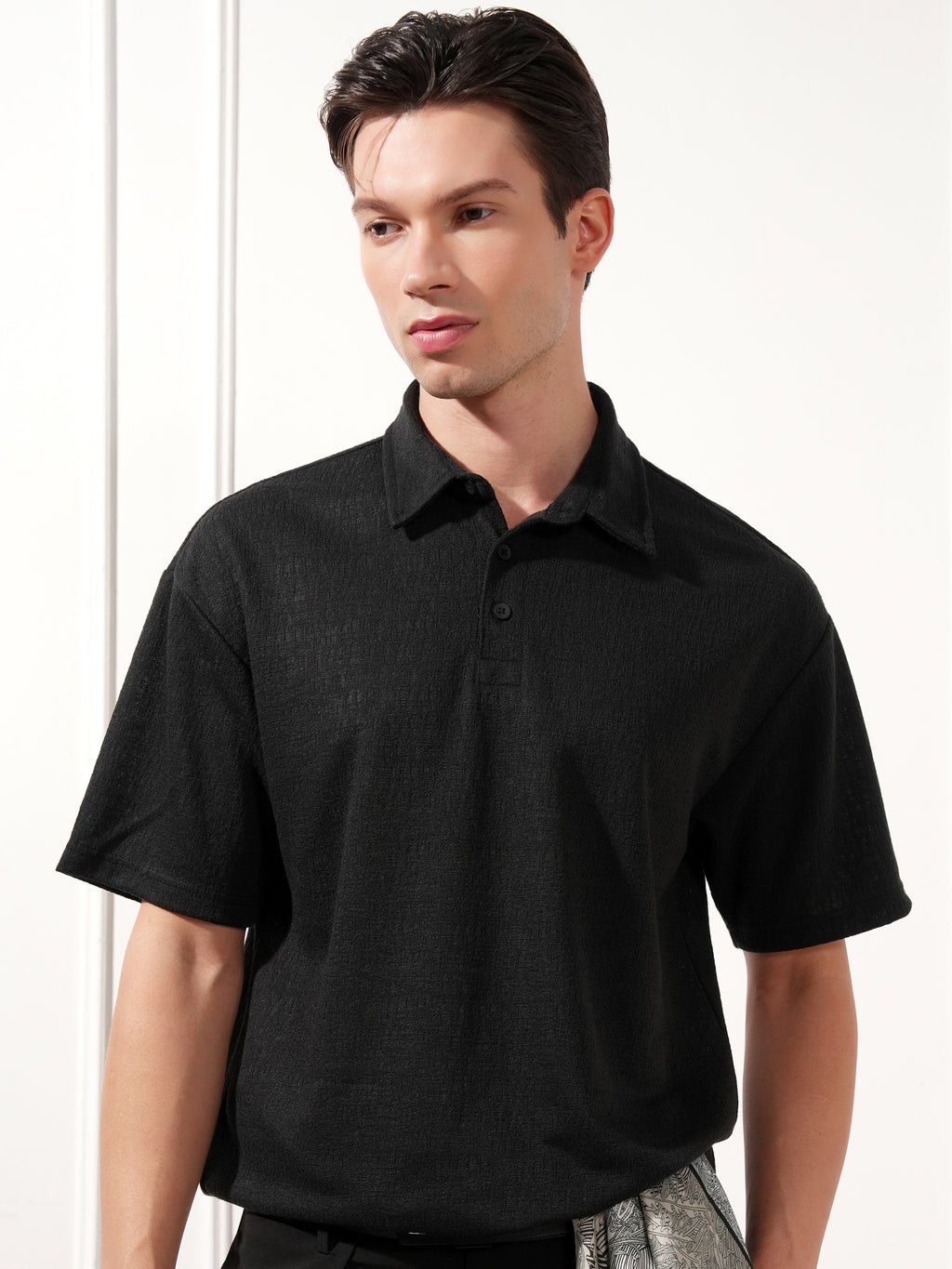 Highlander Men Black Solid Polo Collar T-Shirt - Black - Image 1