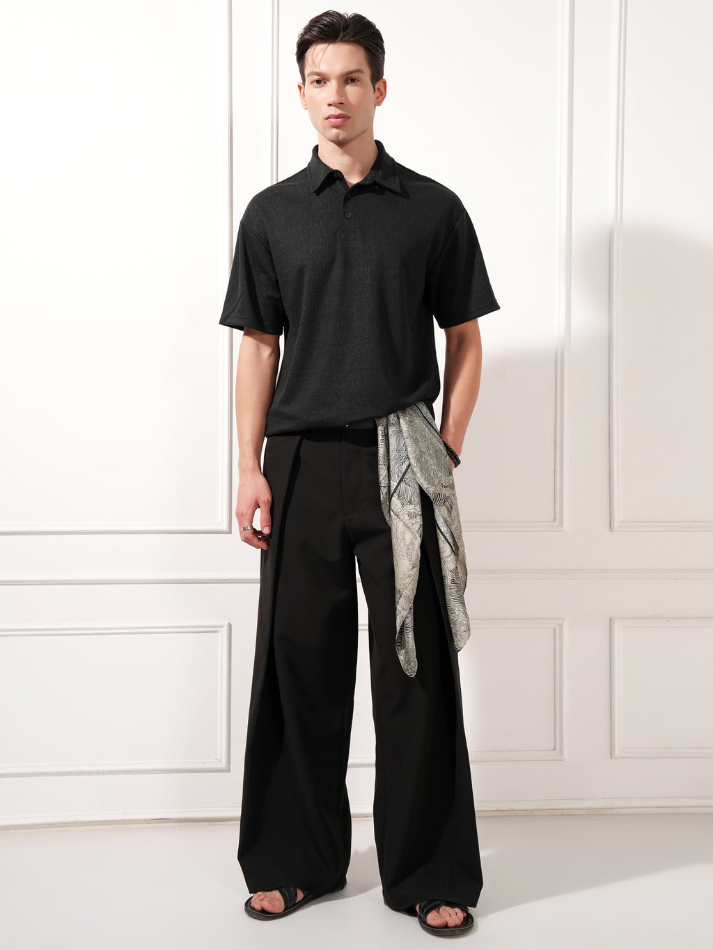 Highlander Men Black Solid Polo Collar T-Shirt - Black - Image 2