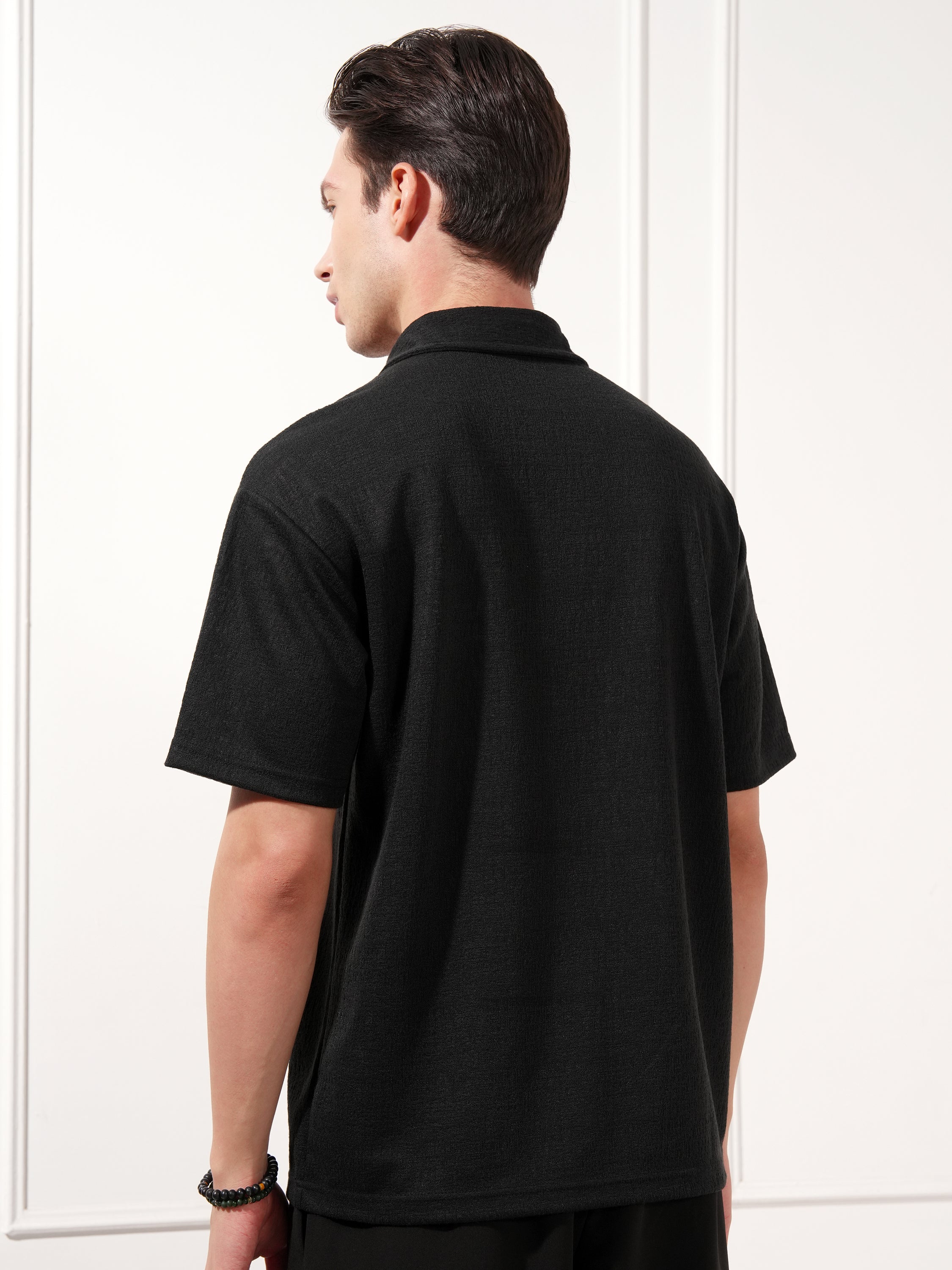 Highlander Men Black Solid Polo Collar T-Shirt - Black - Image 3