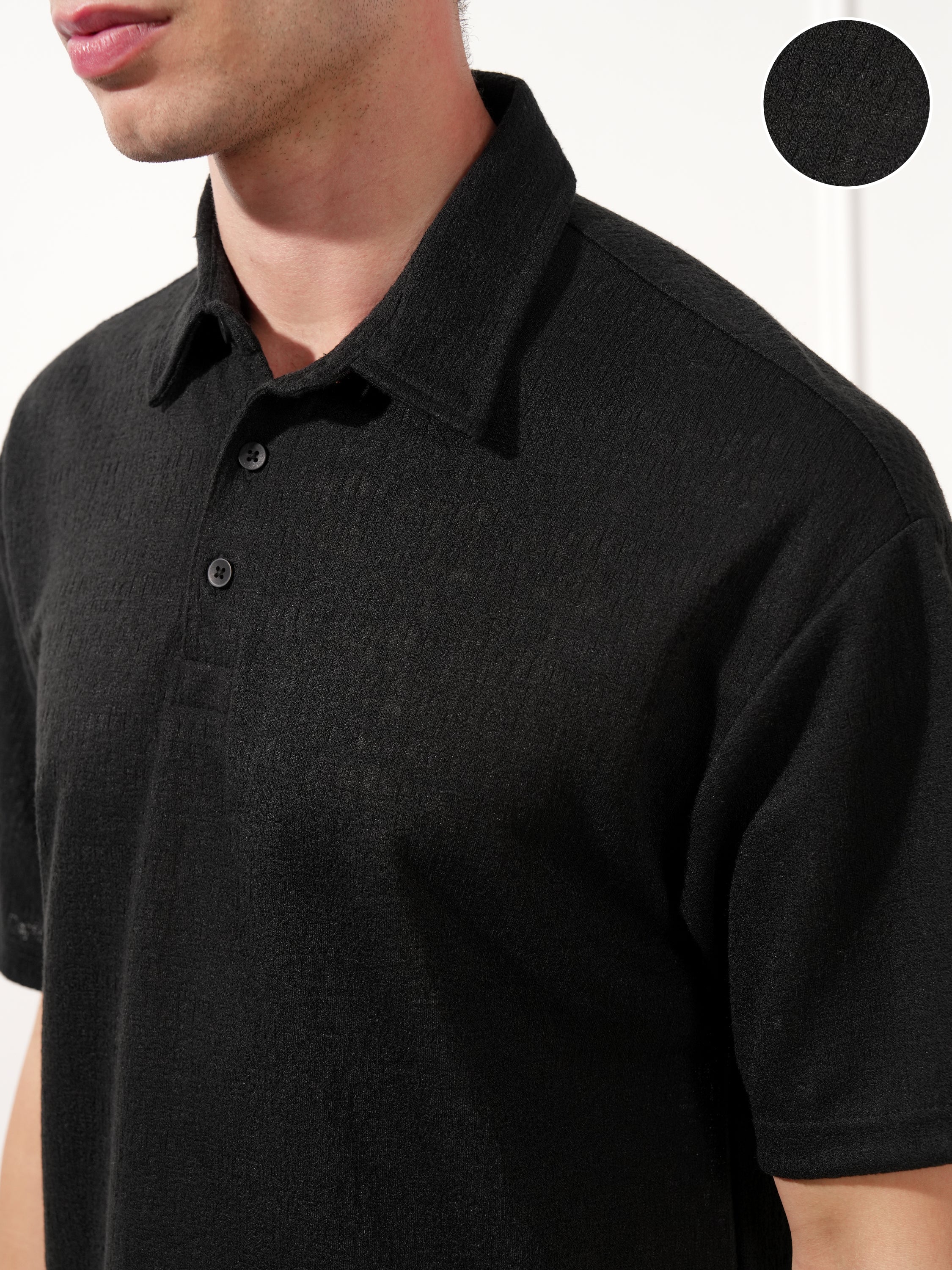 Highlander Men Black Solid Polo Collar T-Shirt - Black - Image 5