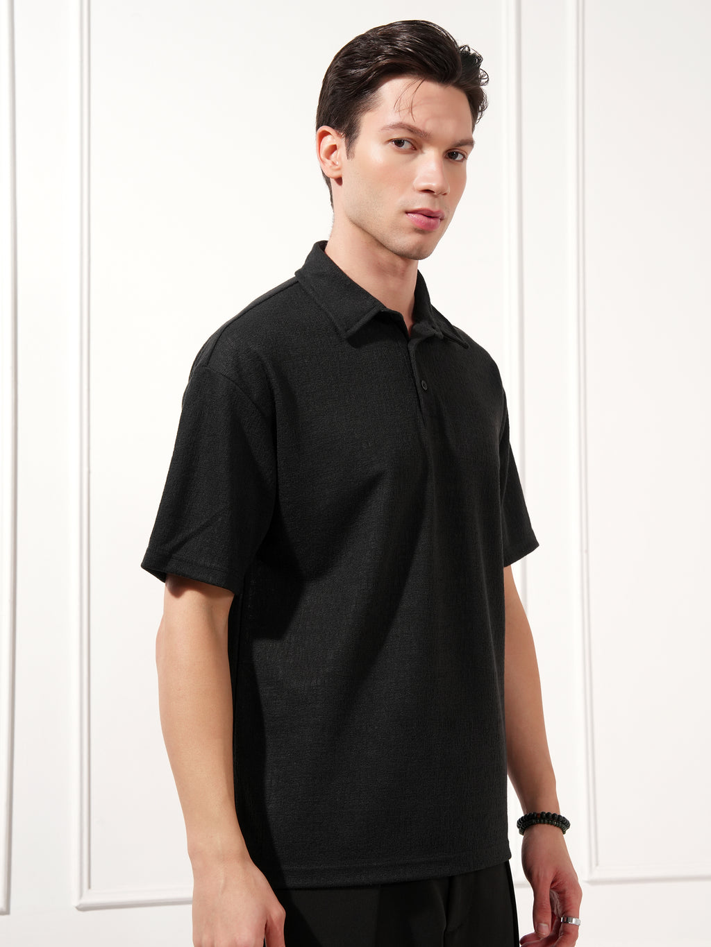 Highlander Men Black Solid Polo Collar T-Shirt - Black - Image 6