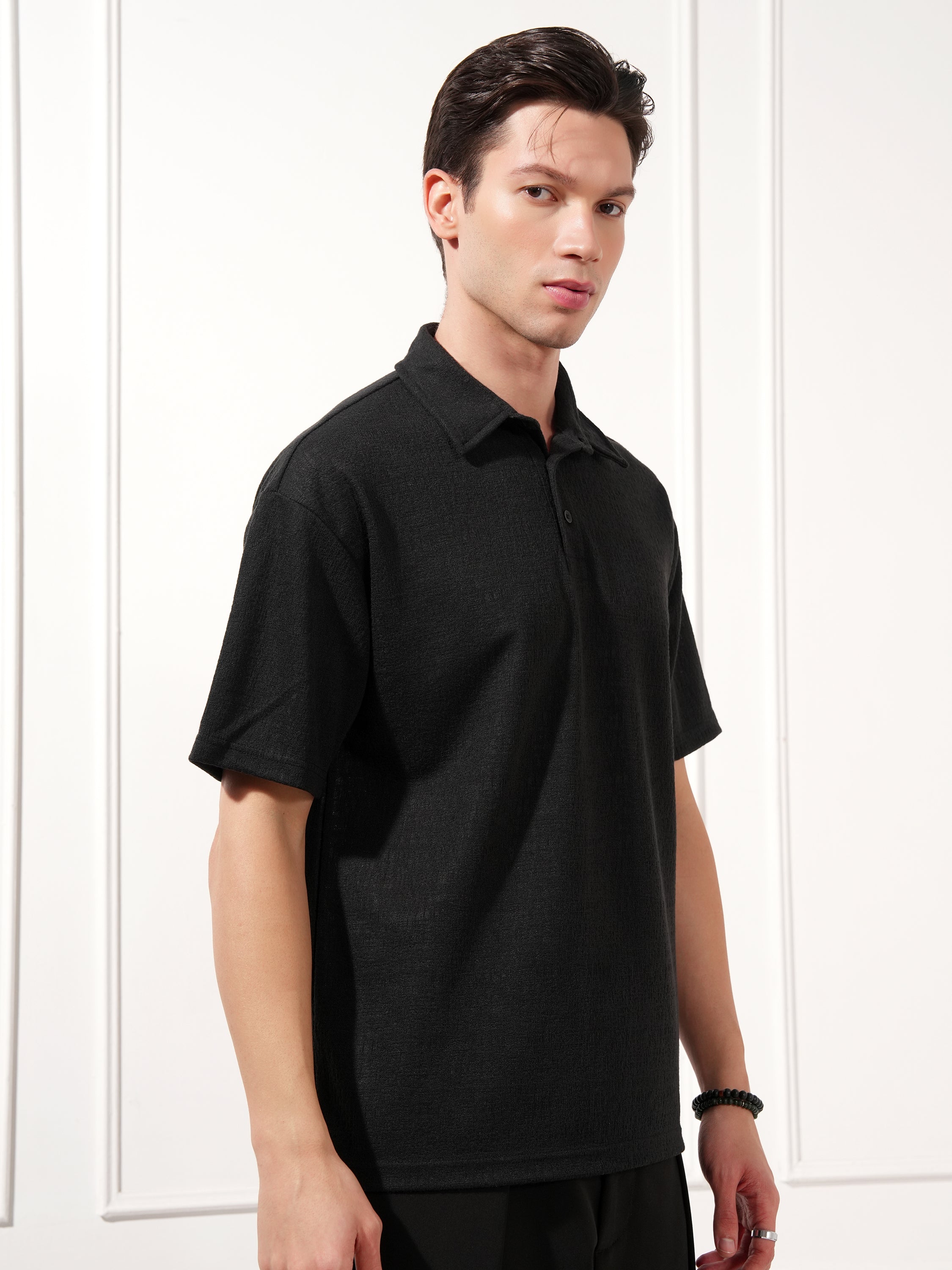 Highlander Men Black Solid Polo Collar T-Shirt - Black - Image 6