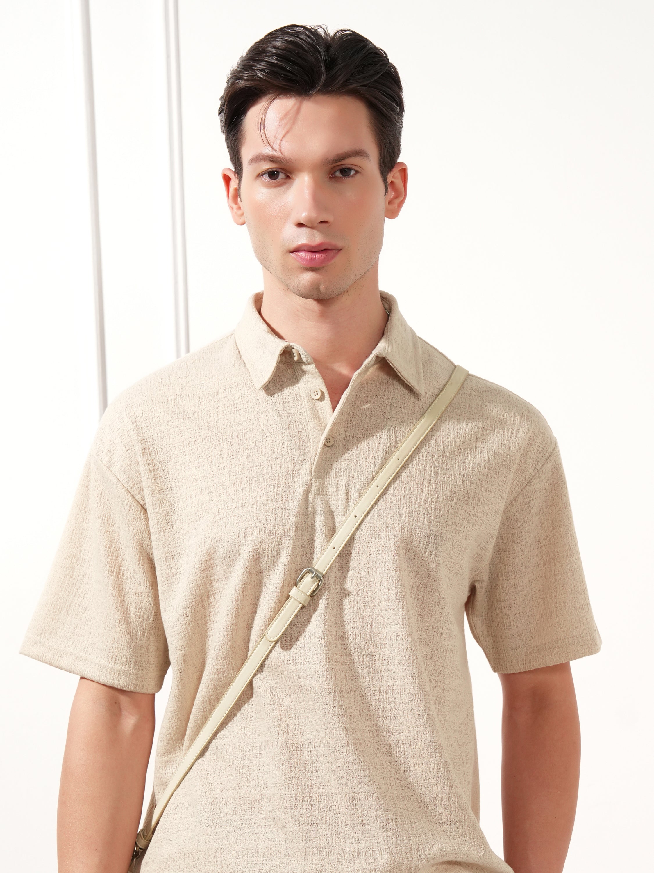 Highlander Men Cream Solid Polo Collar T-Shirt - Cream - Image 1