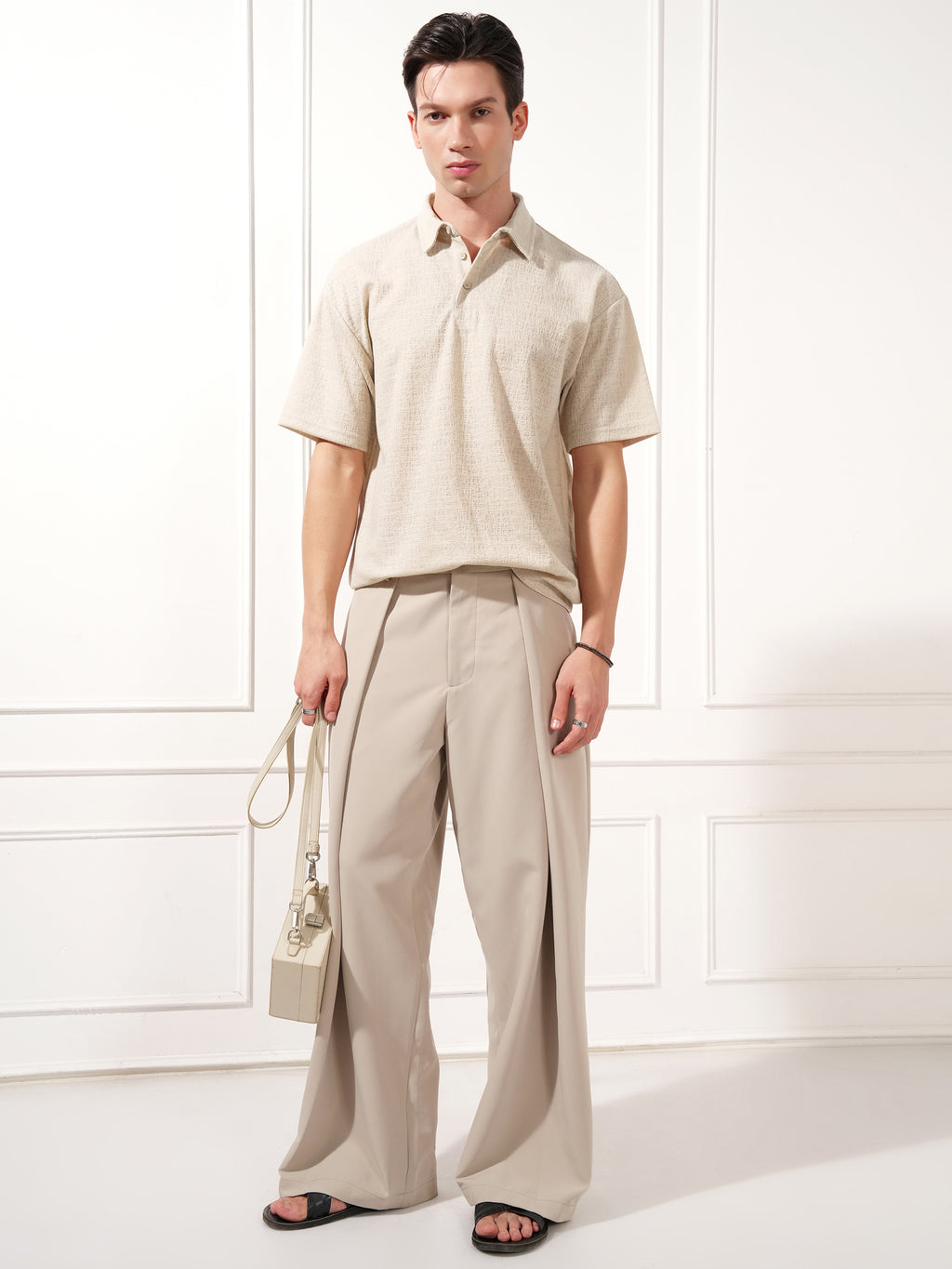 Highlander Men Cream Solid Polo Collar T-Shirt - Cream - Image 2