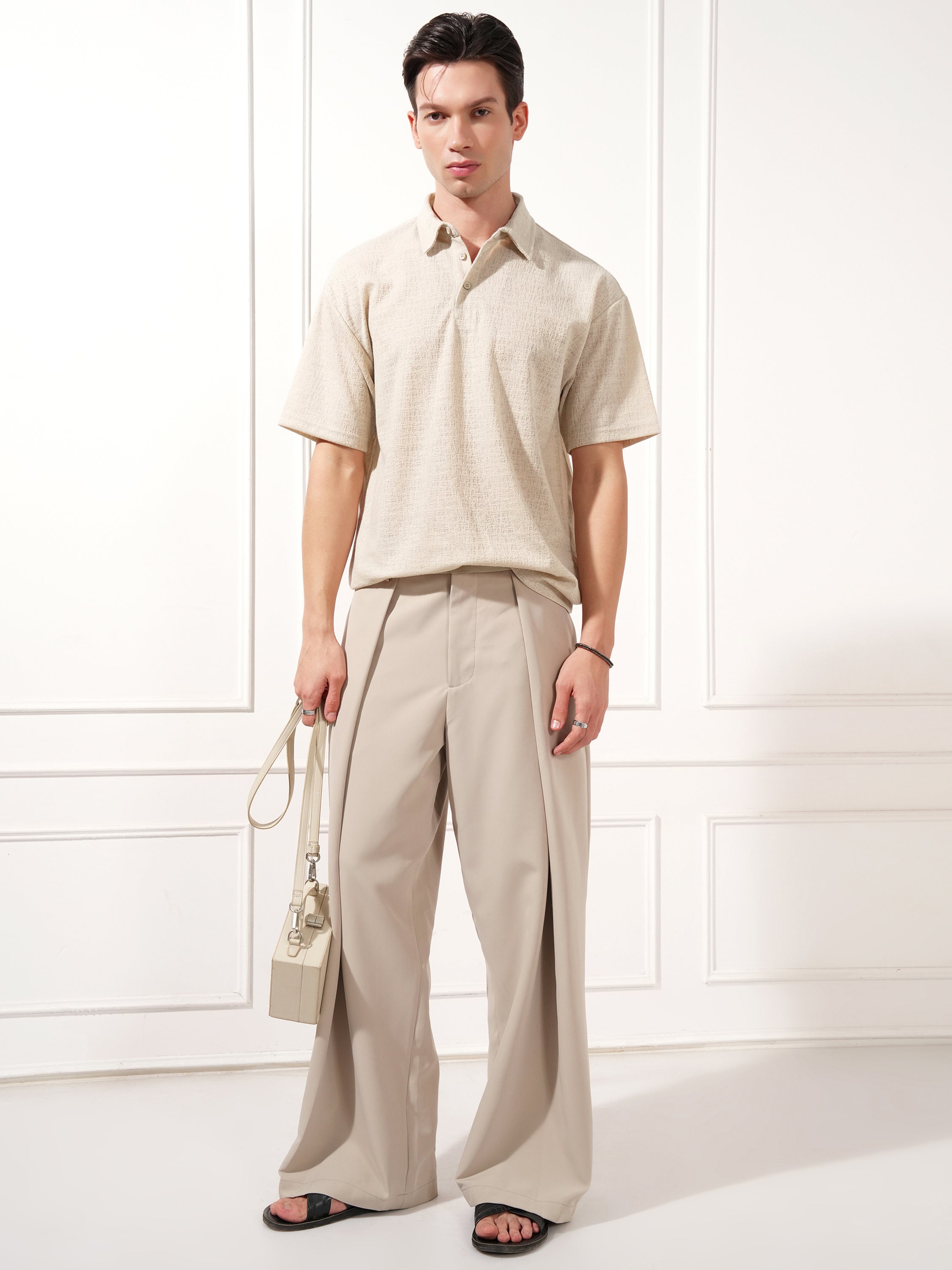 Highlander Men Cream Solid Polo Collar T-Shirt - Cream - Image 2
