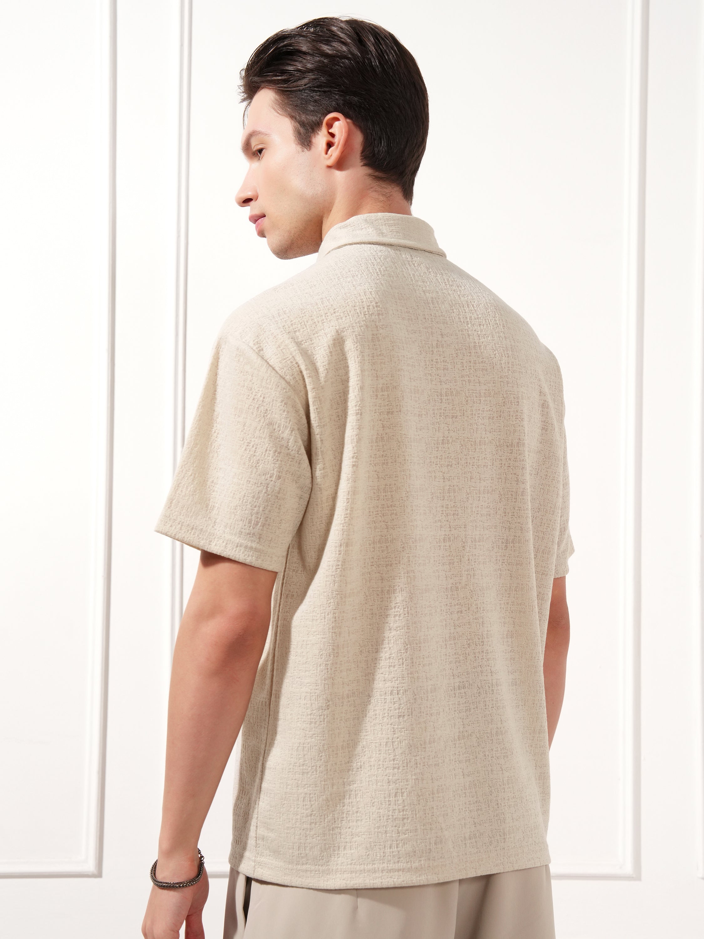 Highlander Men Cream Solid Polo Collar T-Shirt - Cream - Image 3