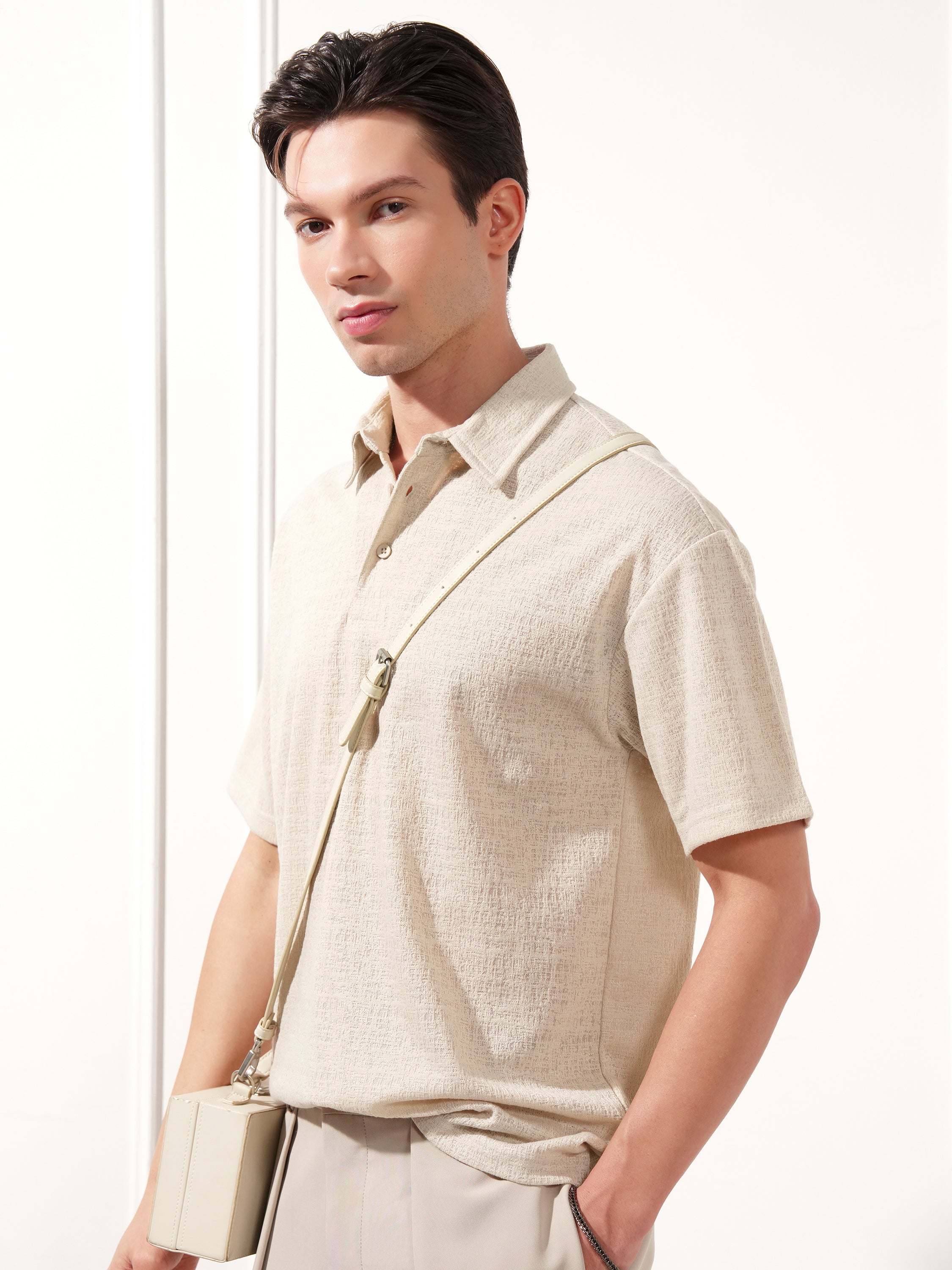 Highlander Men Cream Solid Polo Collar T-Shirt - Cream - Image 4