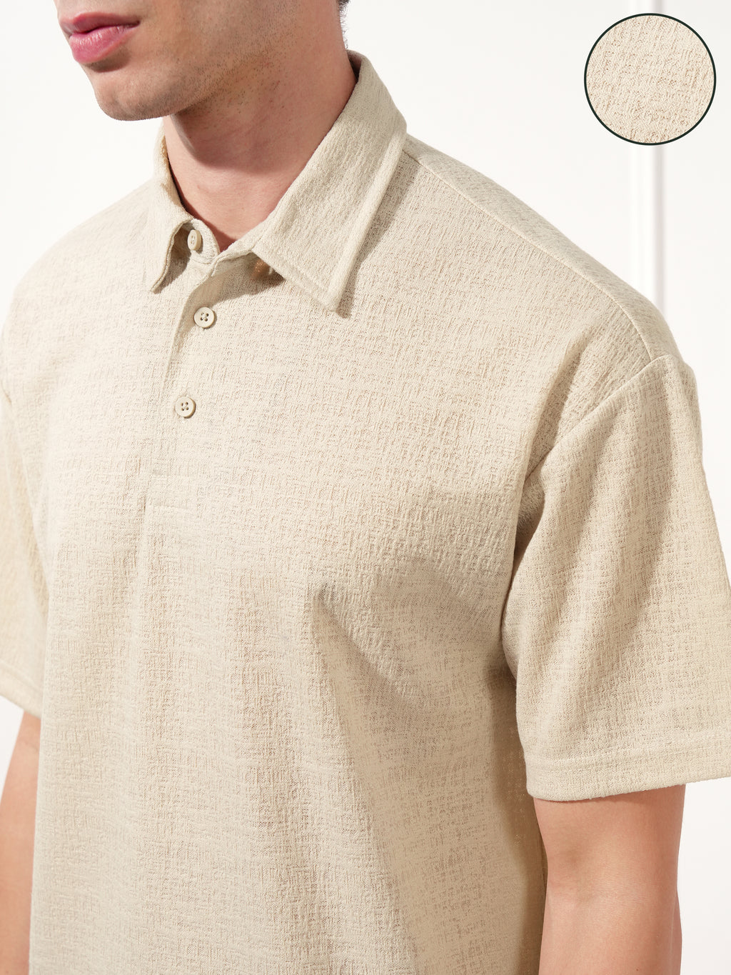 Highlander Men Cream Solid Polo Collar T-Shirt - Cream - Image 5