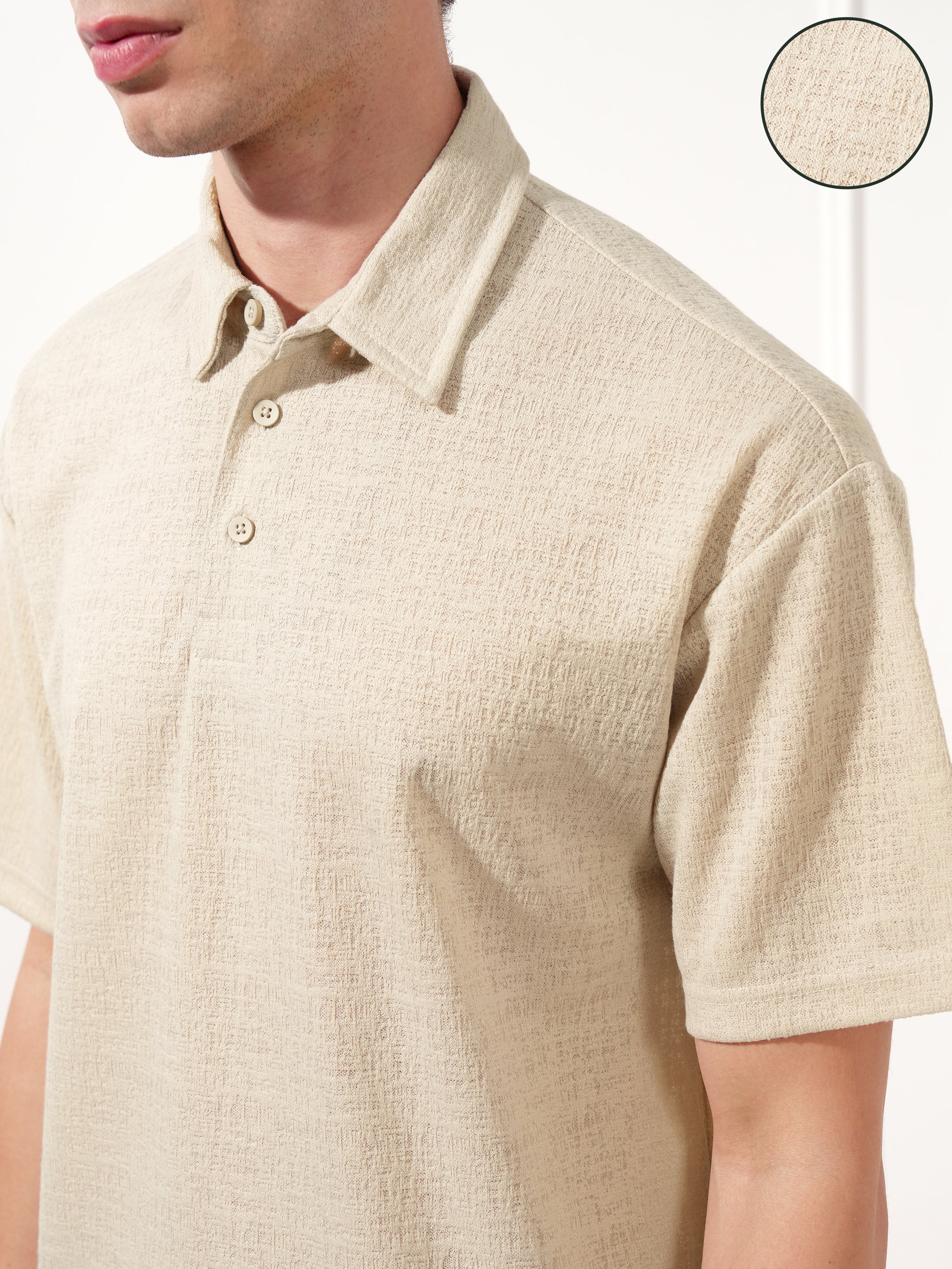 Highlander Men Cream Solid Polo Collar T-Shirt - Cream - Image 5
