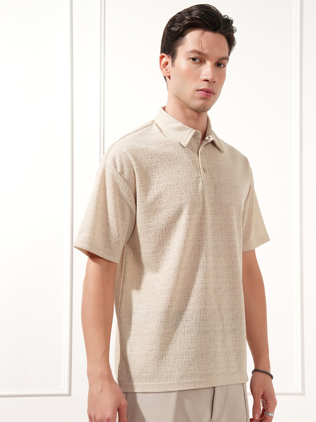 Highlander Men Cream Solid Polo Collar T-Shirt - Cream - Image 6