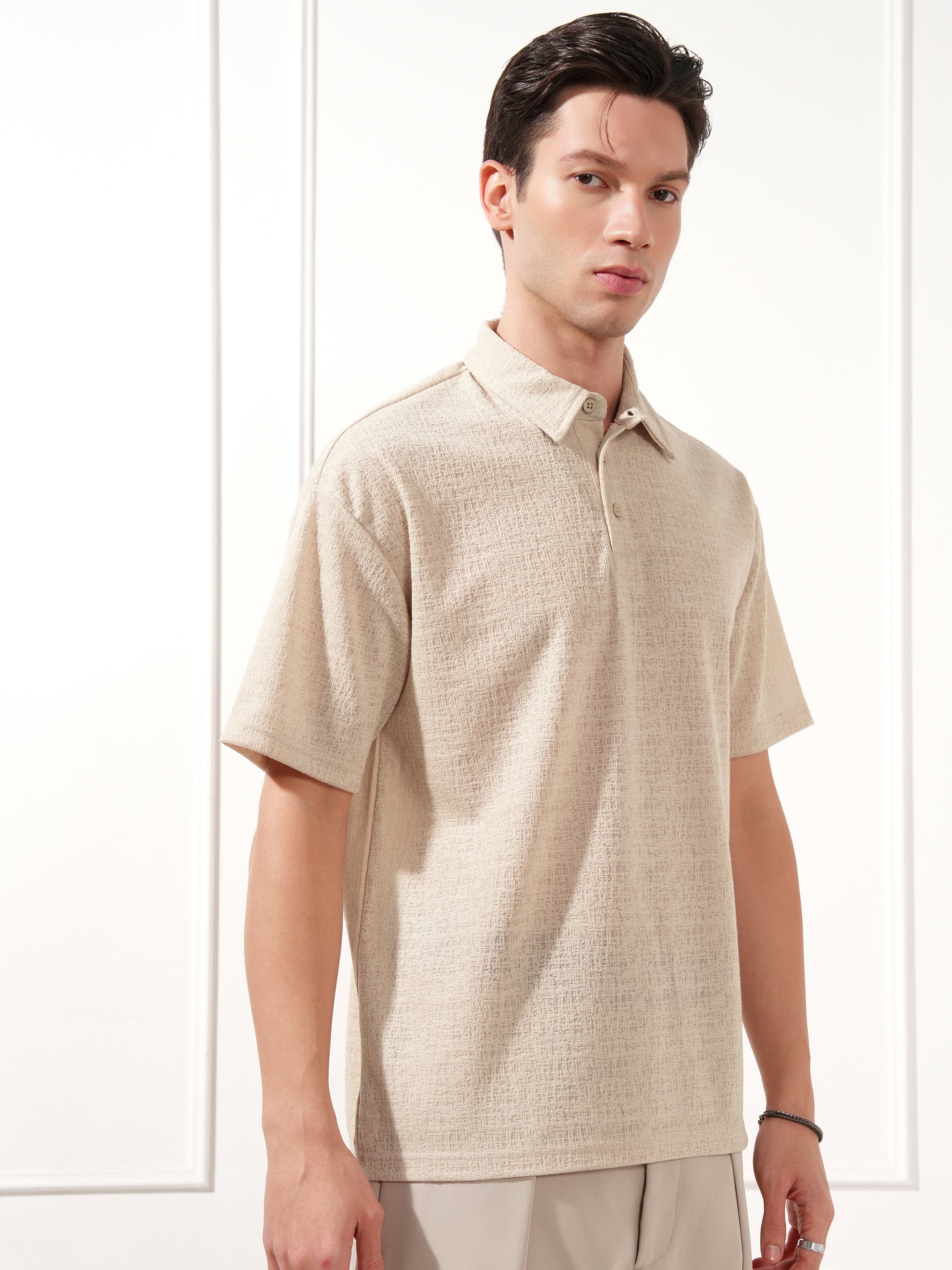Highlander Men Cream Solid Polo Collar T-Shirt - Cream - Image 6