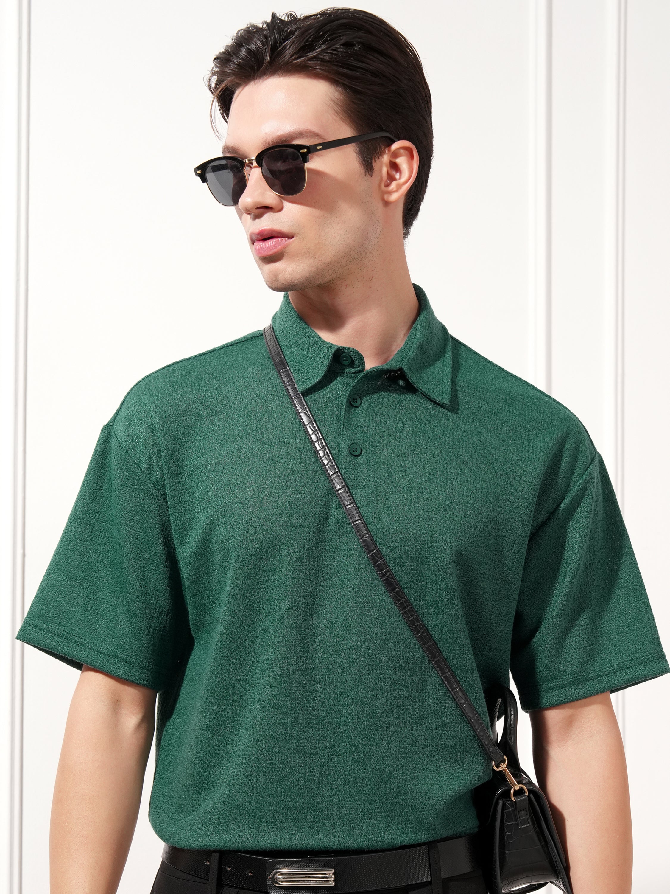 Highlander Men Teal Solid Polo Collar T-Shirt - Teal - Image 1
