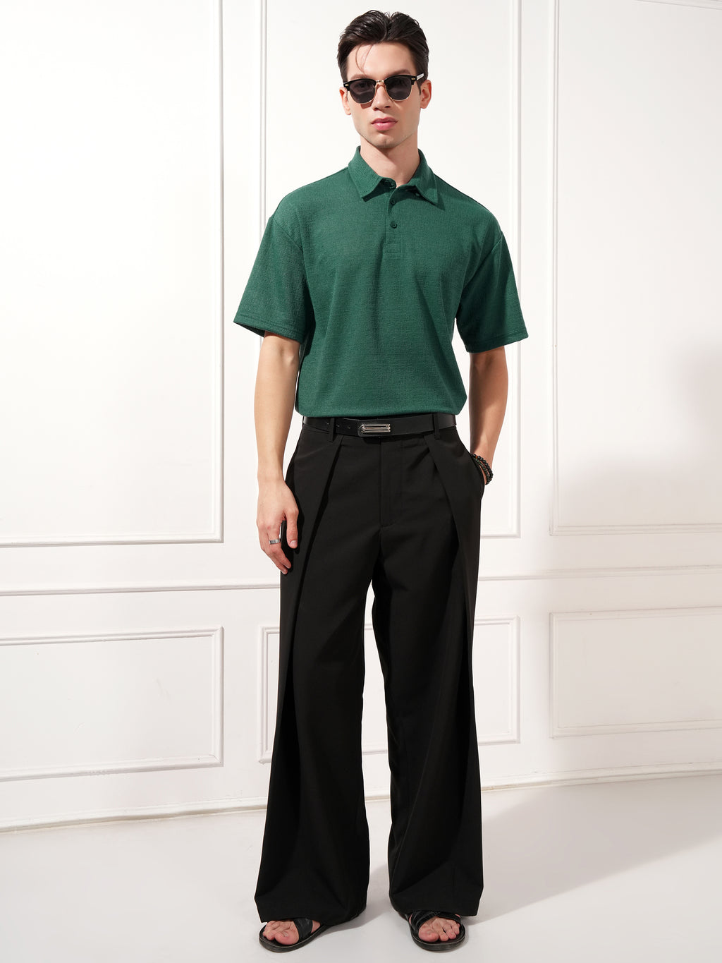 Highlander Men Teal Solid Polo Collar T-Shirt - Teal - Image 2