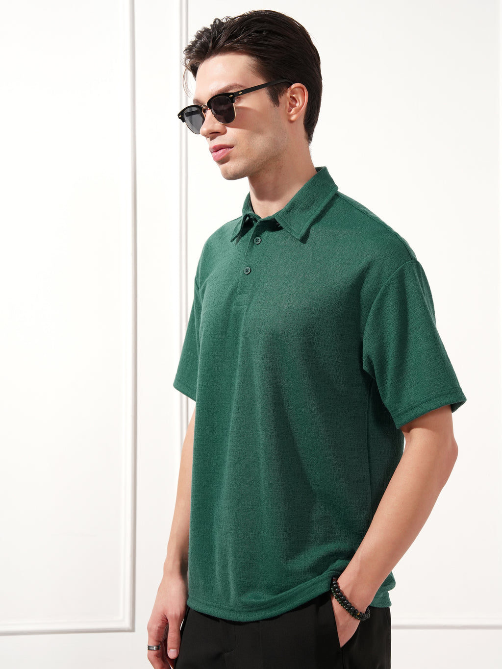 Highlander Men Teal Solid Polo Collar T-Shirt - Teal - Image 4
