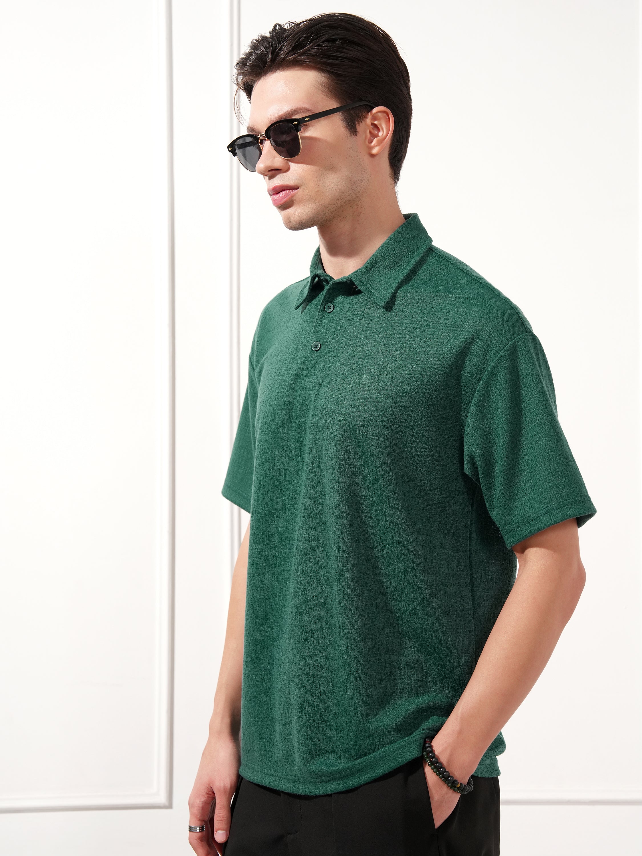 Highlander Men Teal Solid Polo Collar T-Shirt - Teal - Image 4