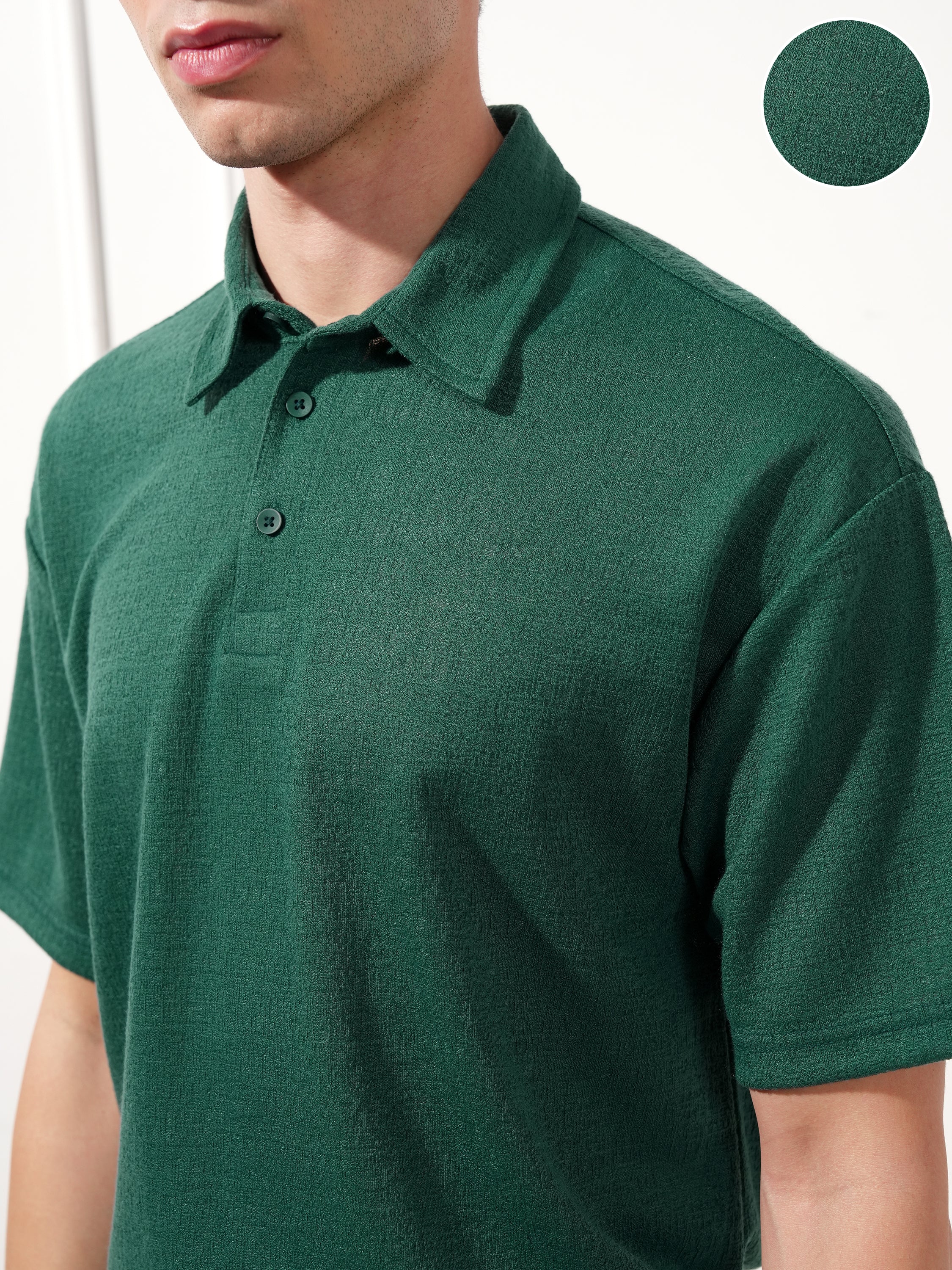 Highlander Men Teal Solid Polo Collar T-Shirt - Teal - Image 5