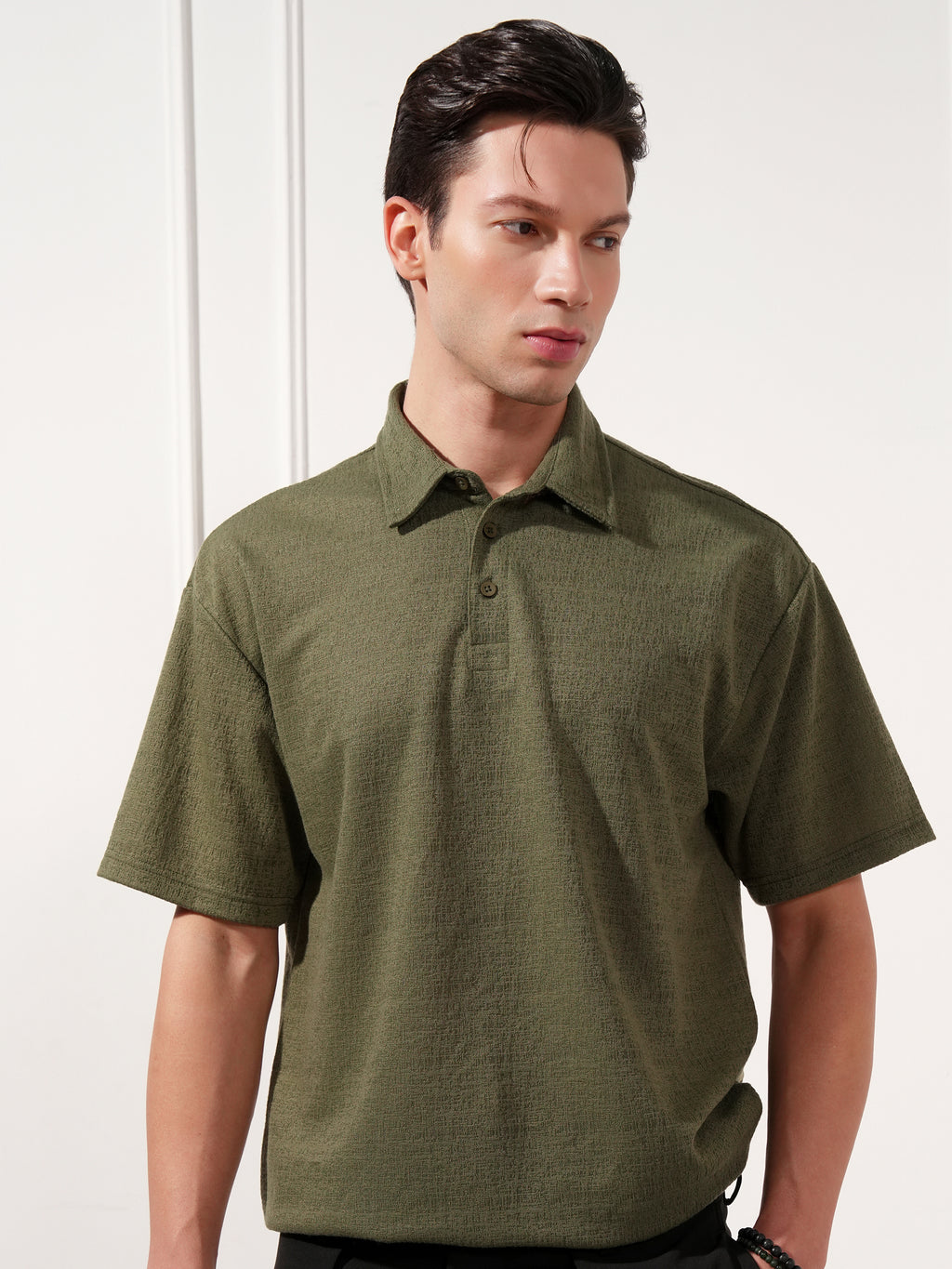Highlander Men Olive Solid Polo Collar T-Shirt - Olive - Image 1