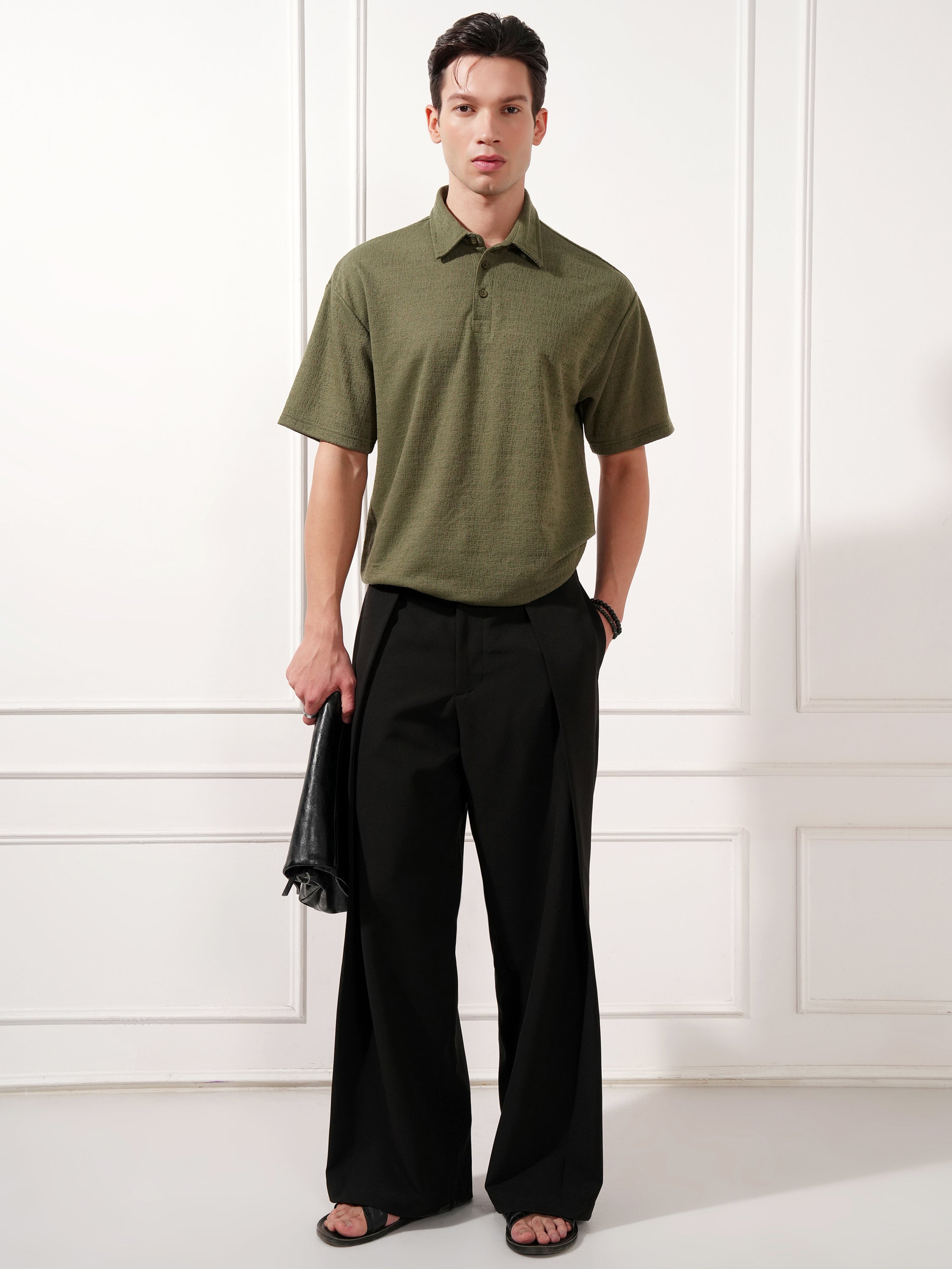 Highlander Men Olive Solid Polo Collar T-Shirt - Olive - Image 2