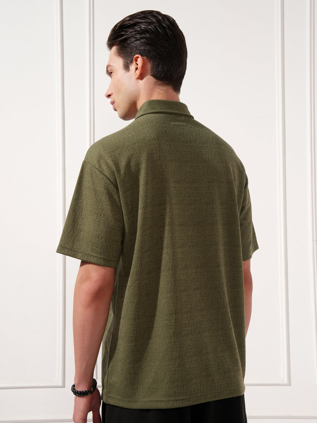 Highlander Men Olive Solid Polo Collar T-Shirt - Olive - Image 3