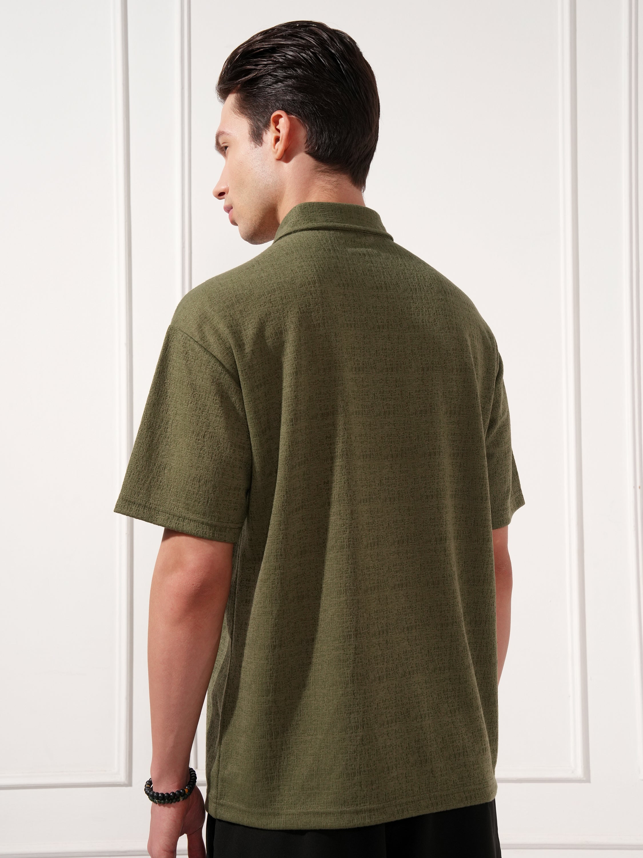 Highlander Men Olive Solid Polo Collar T-Shirt - Olive - Image 3