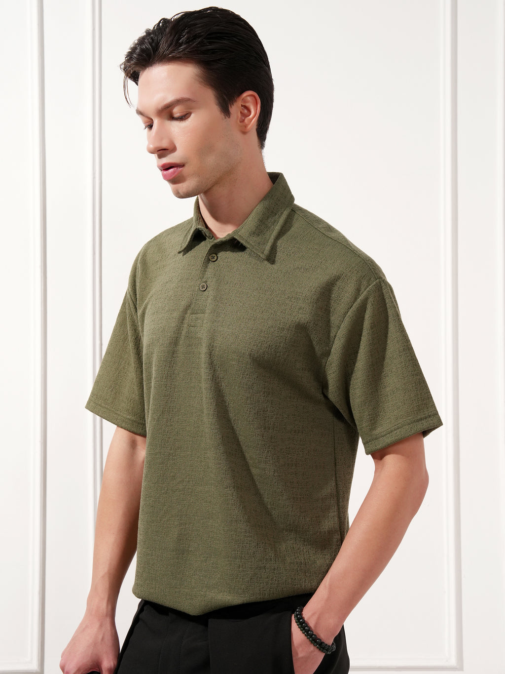Highlander Men Olive Solid Polo Collar T-Shirt - Olive - Image 4
