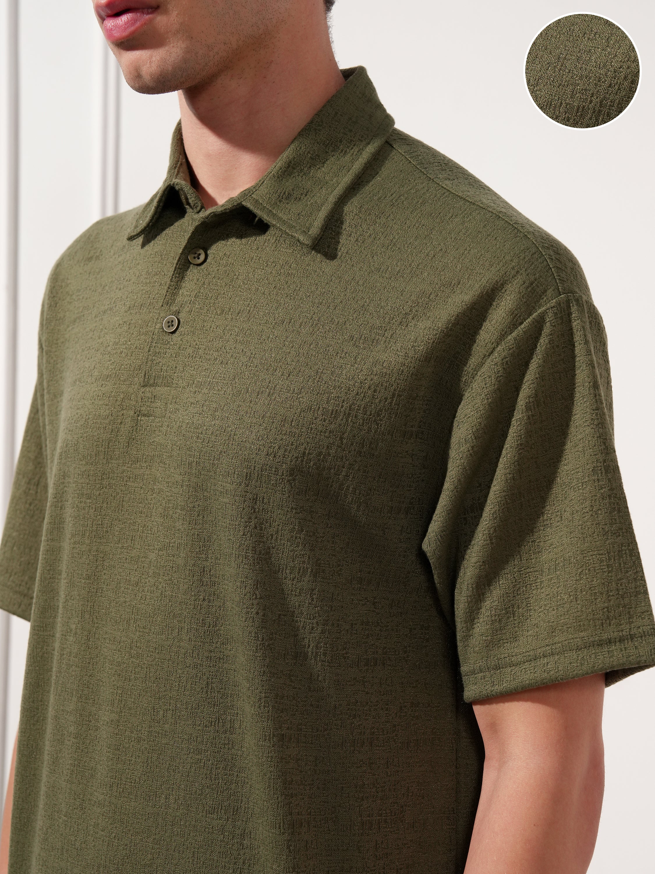 Highlander Men Olive Solid Polo Collar T-Shirt - Olive - Image 5