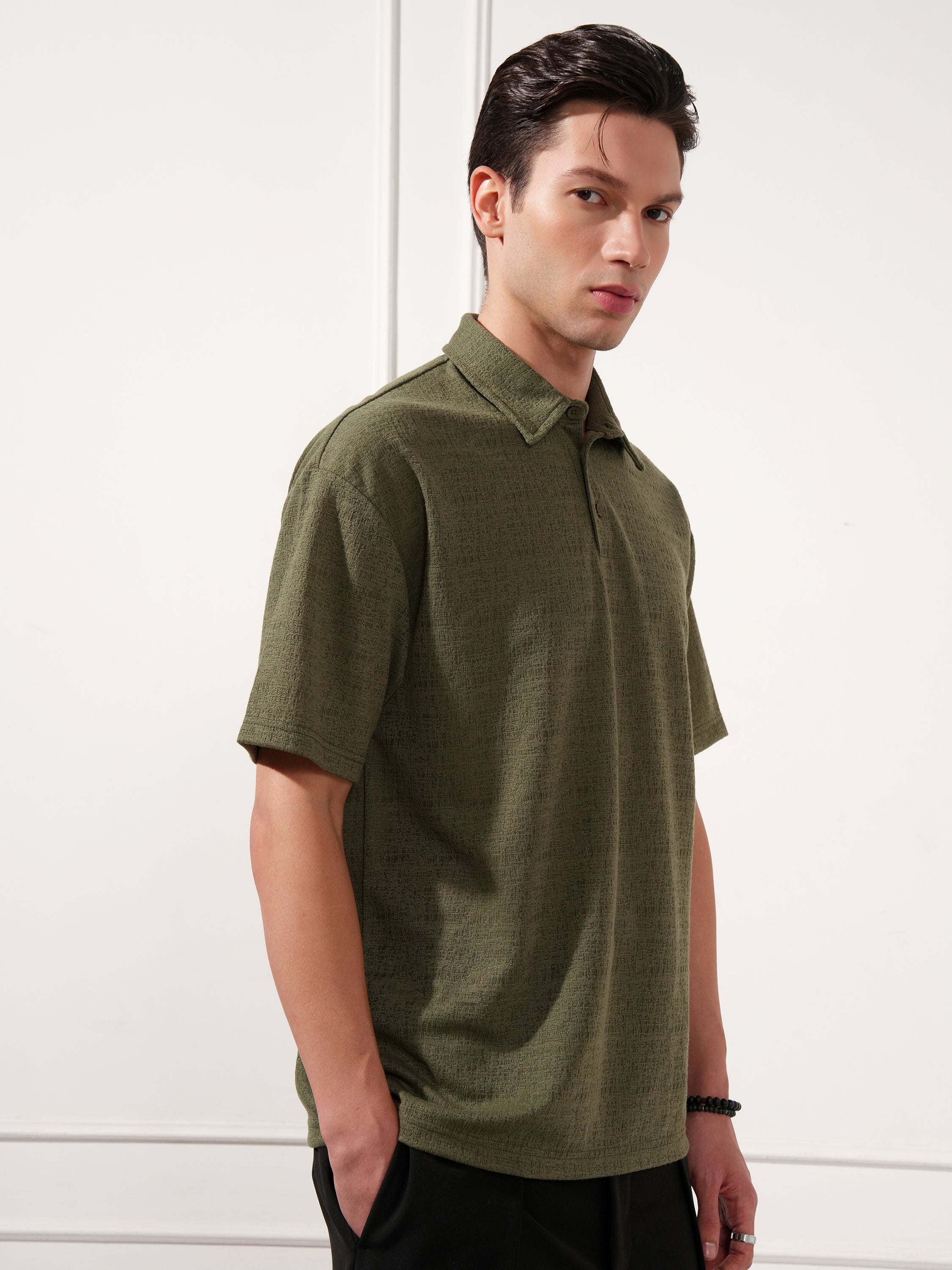 Highlander Men Olive Solid Polo Collar T-Shirt - Olive - Image 6