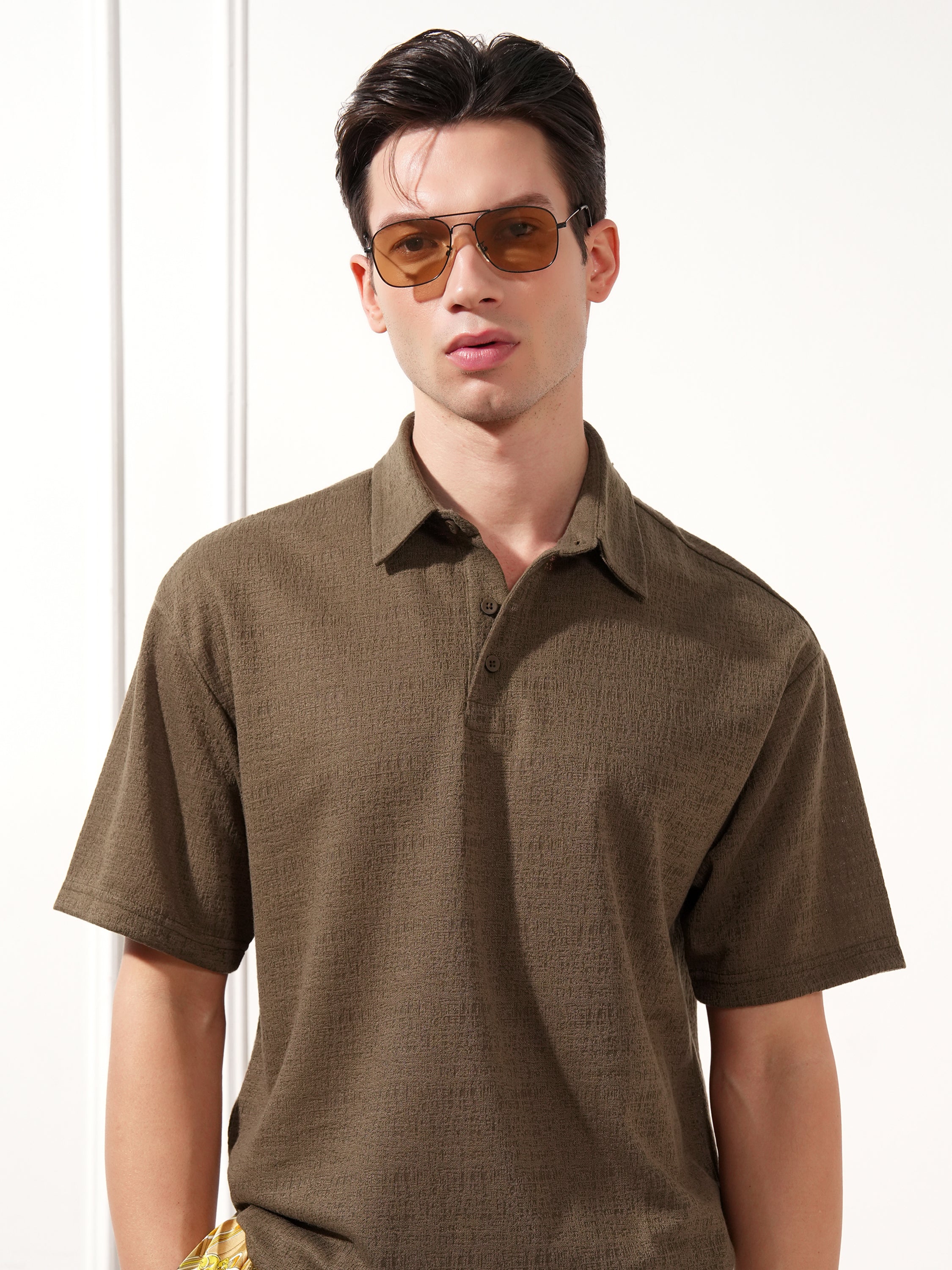 Highlander Men Brown Solid Polo Collar T-Shirt - Brown - Image 1