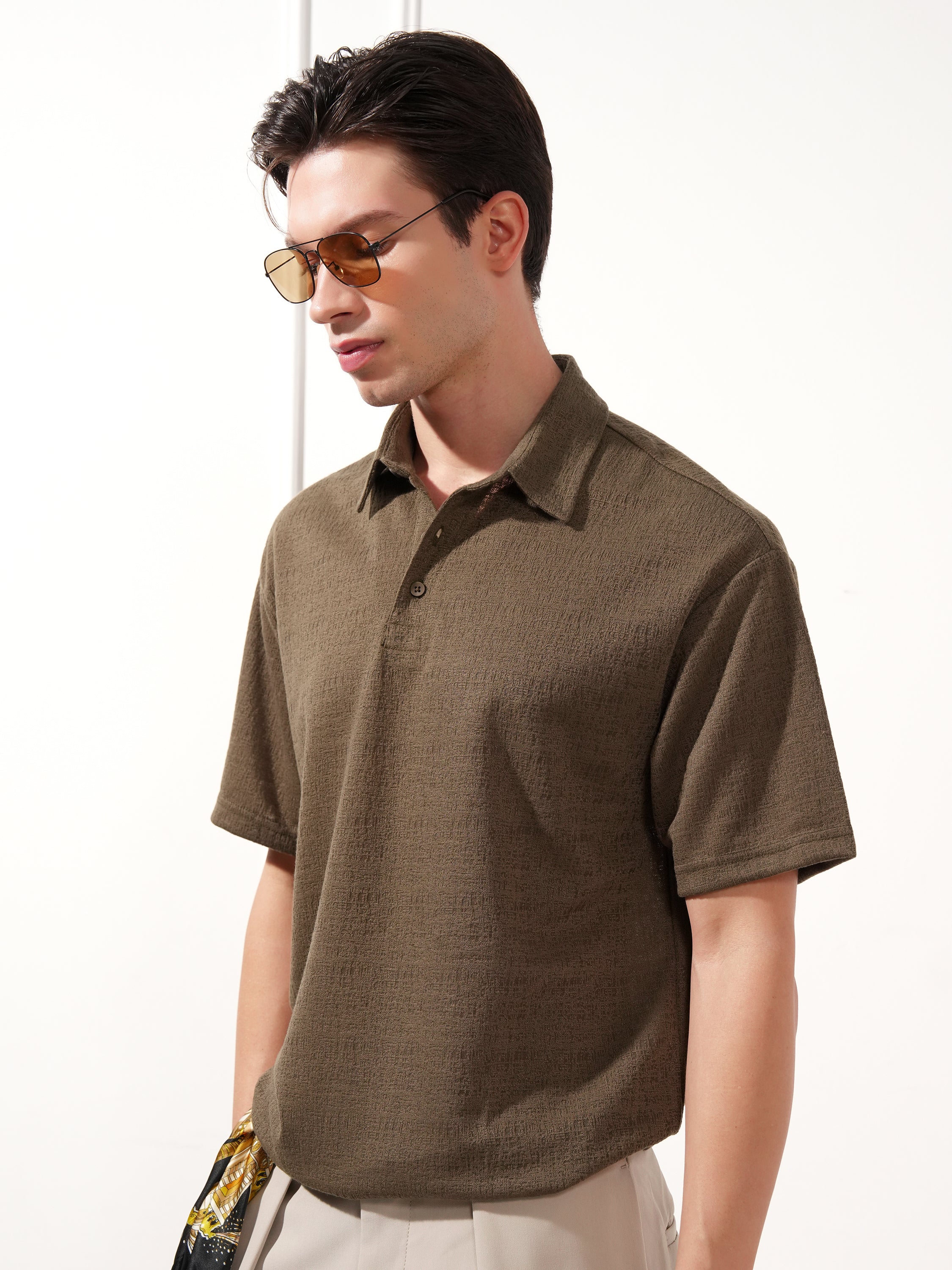 Highlander Men Brown Solid Polo Collar T-Shirt - Brown - Image 4