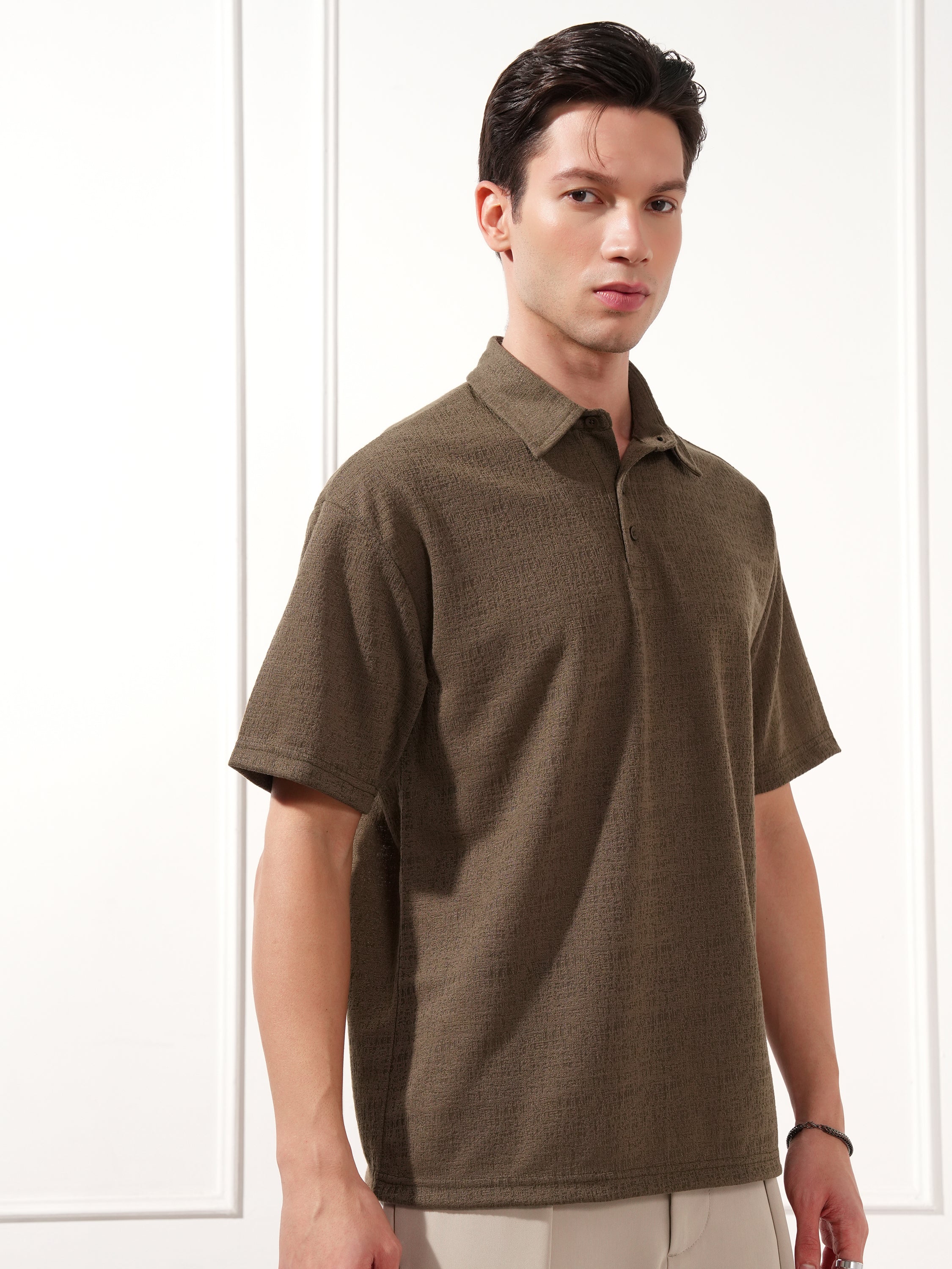 Highlander Men Brown Solid Polo Collar T-Shirt - Brown - Image 6